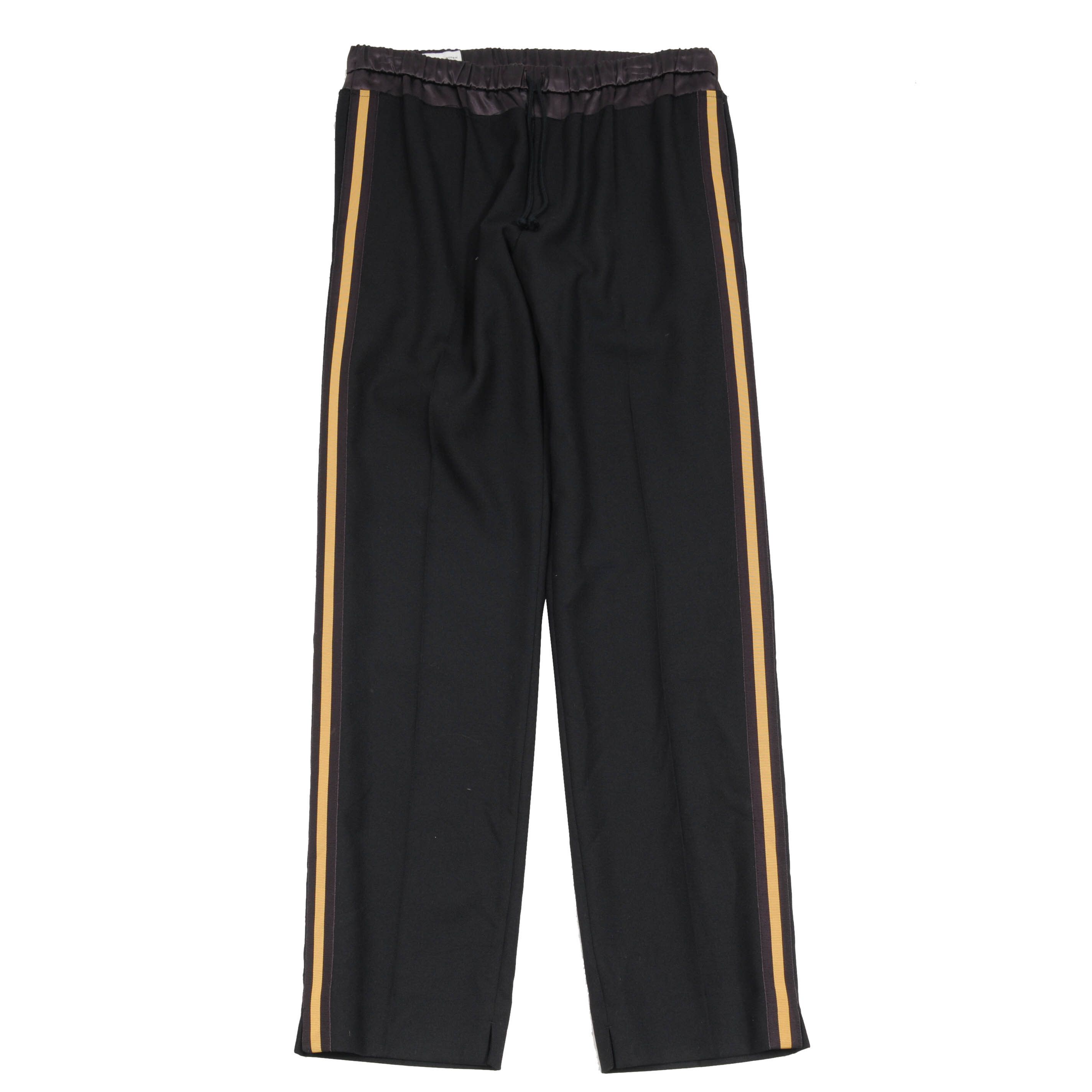 image of Dries Van Noten Black Gold Striped Split Hem Wool Track Sweat Pants - 00416, Men's (Size 32)