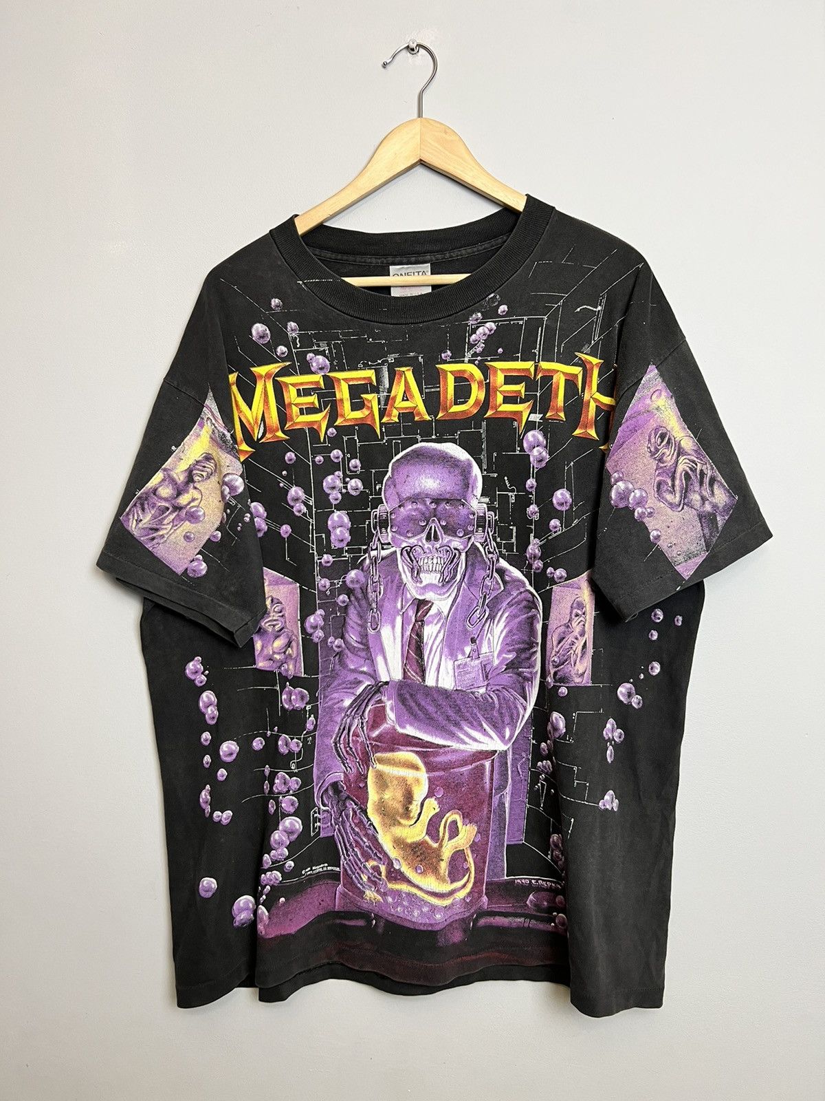 image of Band Tees x Megadeth 90's Vintage 1991 Megadeth Rock Heavy Aop Metal Band T-Shirt in Black (Size XL