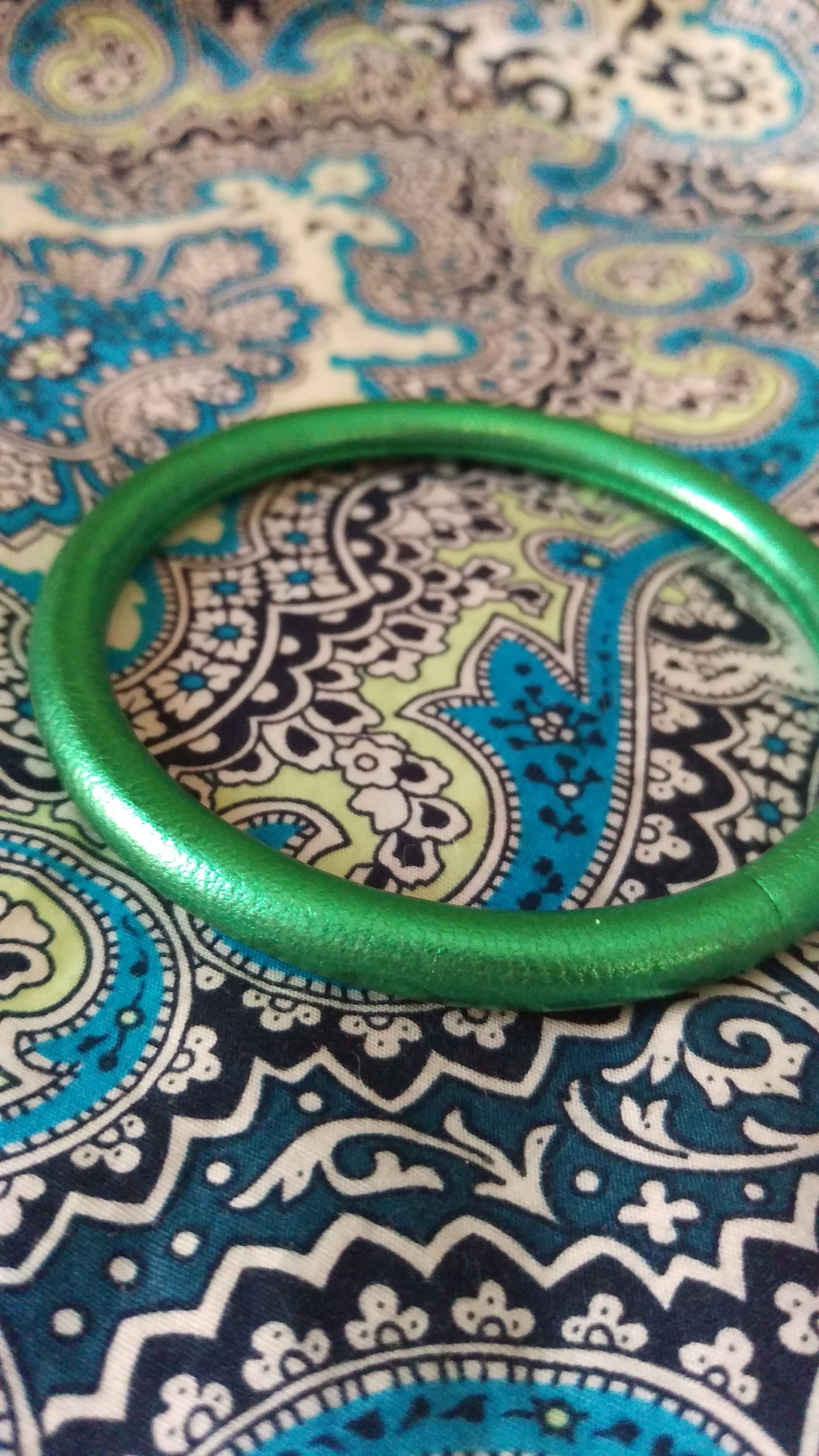 Archival Vintage Saint Laurent Paris SS15 Runway Leather Bangle "Metallic Green" - View 4