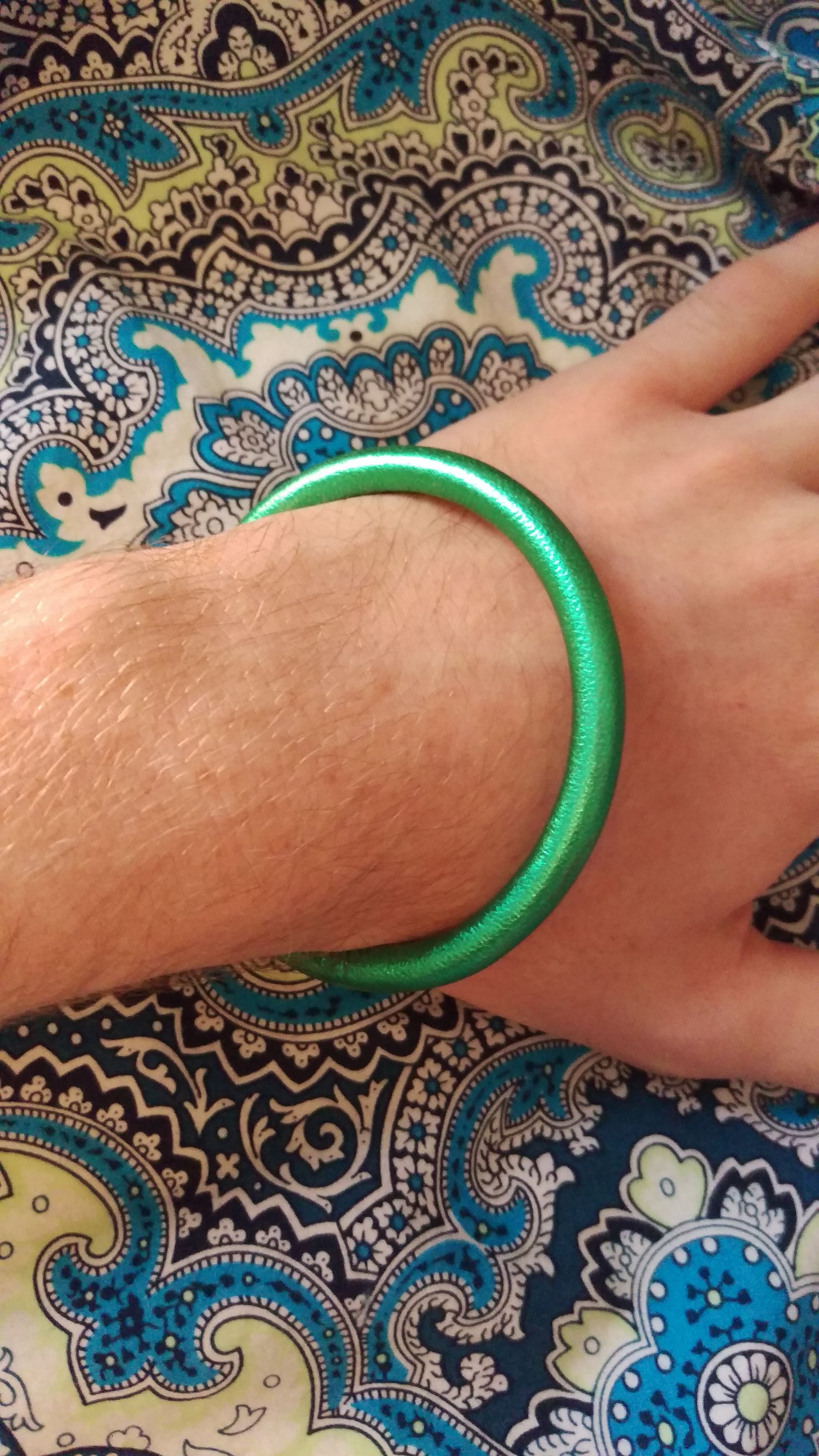 Archival Vintage Saint Laurent Paris SS15 Runway Leather Bangle "Metallic Green" - View 5