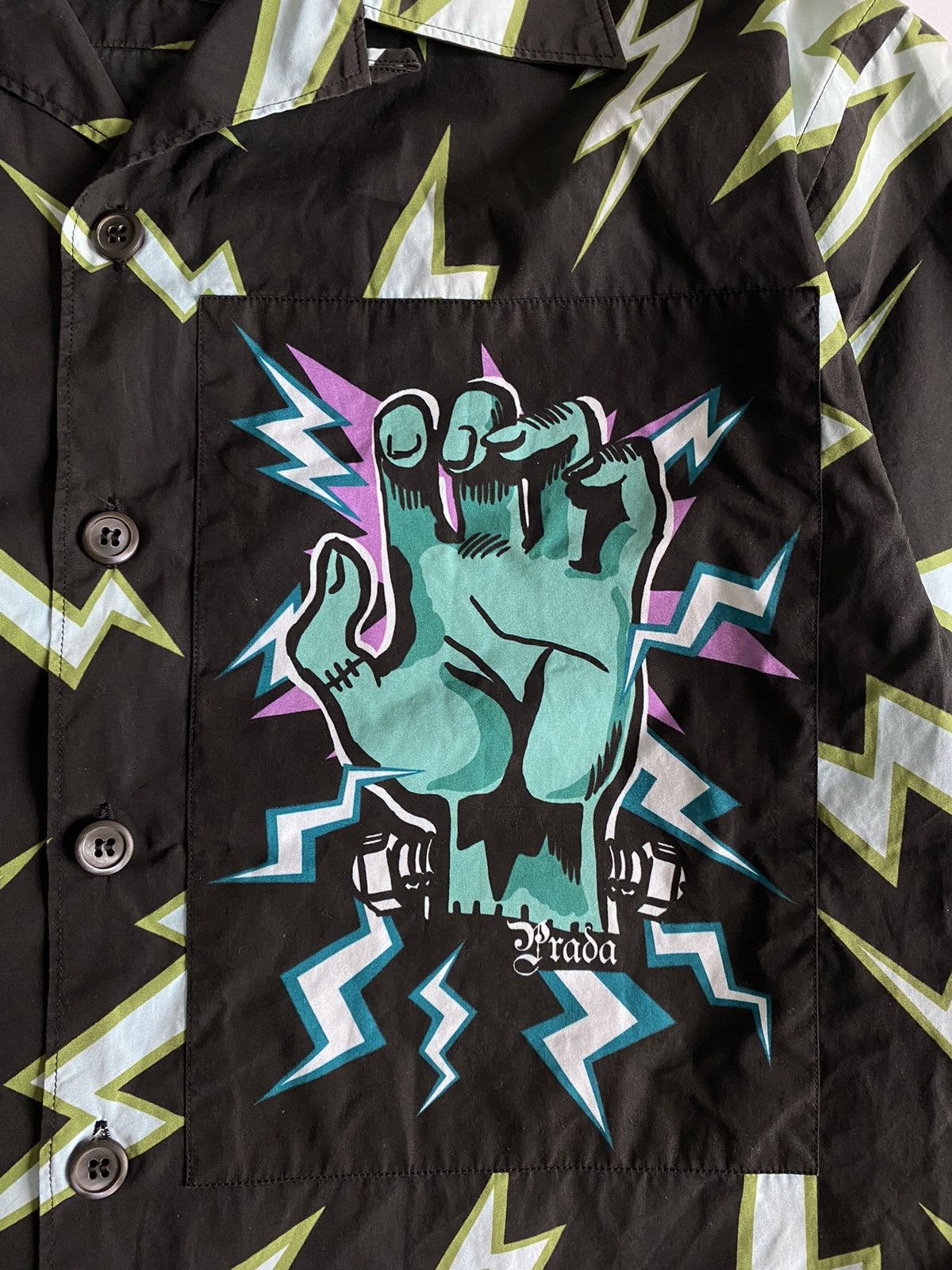 Prada Prada FW19 Frankenstein Thunder Print Bowling Shirt Size US M / EU 48-50 / 2 - 3 Thumbnail