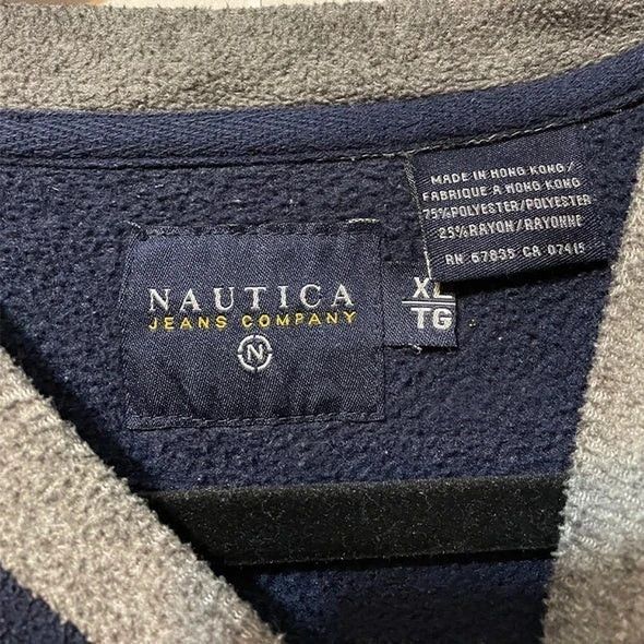 Vintage 90'S Nautica striped cotton knit sweater, size L, men's cotton wine-red Vintage Second Hand