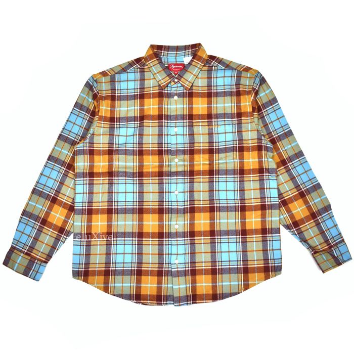 Supreme Supreme Classic Logo Plaid Flannel Shirt Rust Blue