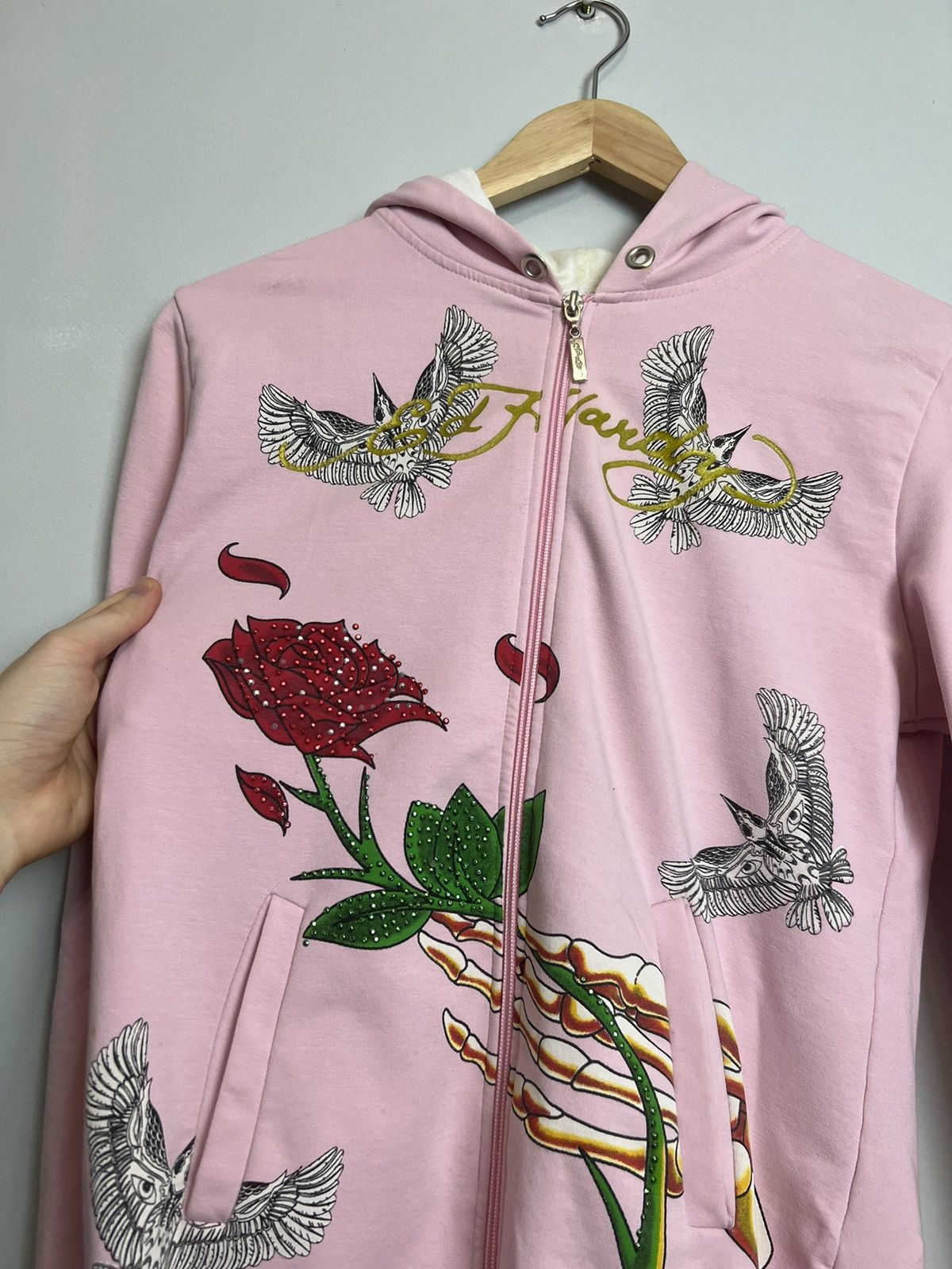 Ed Hardy Rare Y2K Ed Hardy Roses Skeleton Hoodie Love Kills Hype Drip Size M / US 6-8 / IT 42-44 - 3 Thumbnail