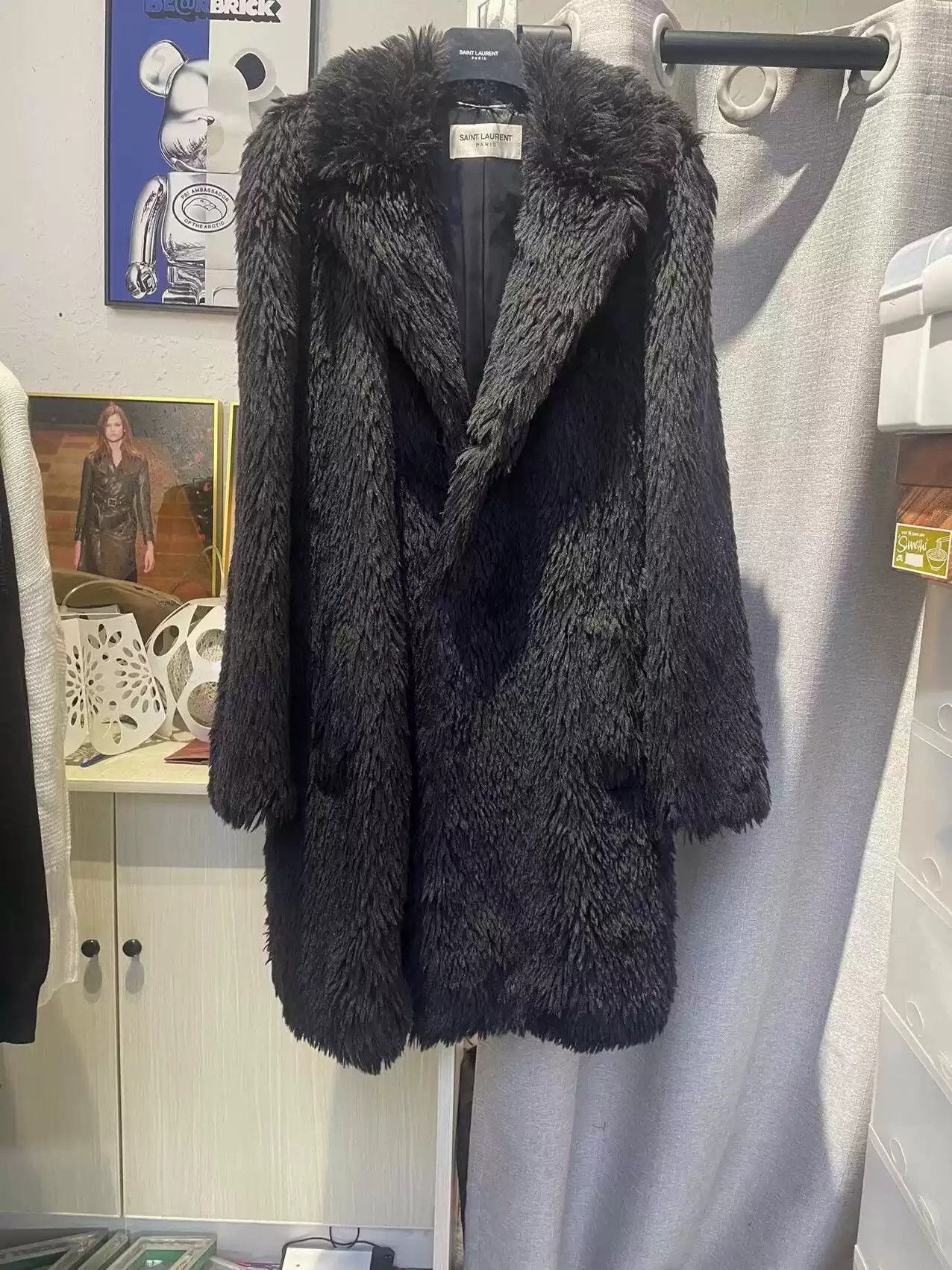 Pre-owned Saint Laurent 18fw Fur Heavy Overcoat Size 50 Black