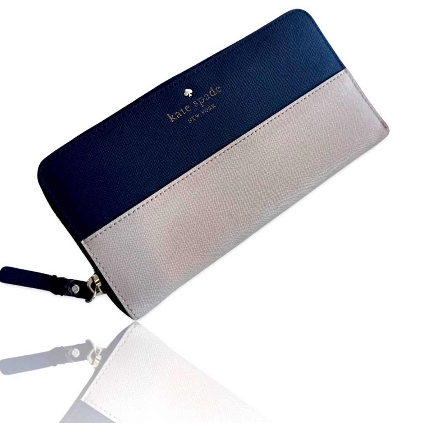 Kate Spade Long Leather Wallet Navy Blue Cream 7x4 Accessories