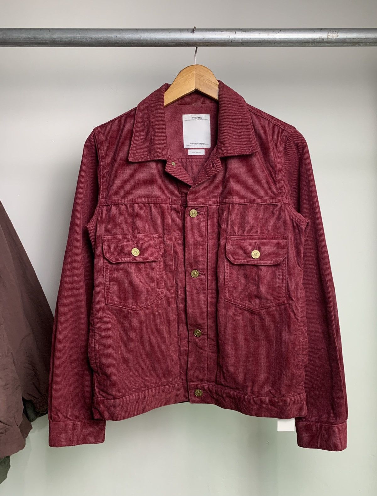 image of Visvim 101 Corduroy Denim Jacket In Burgundy, Men's (Size Small)