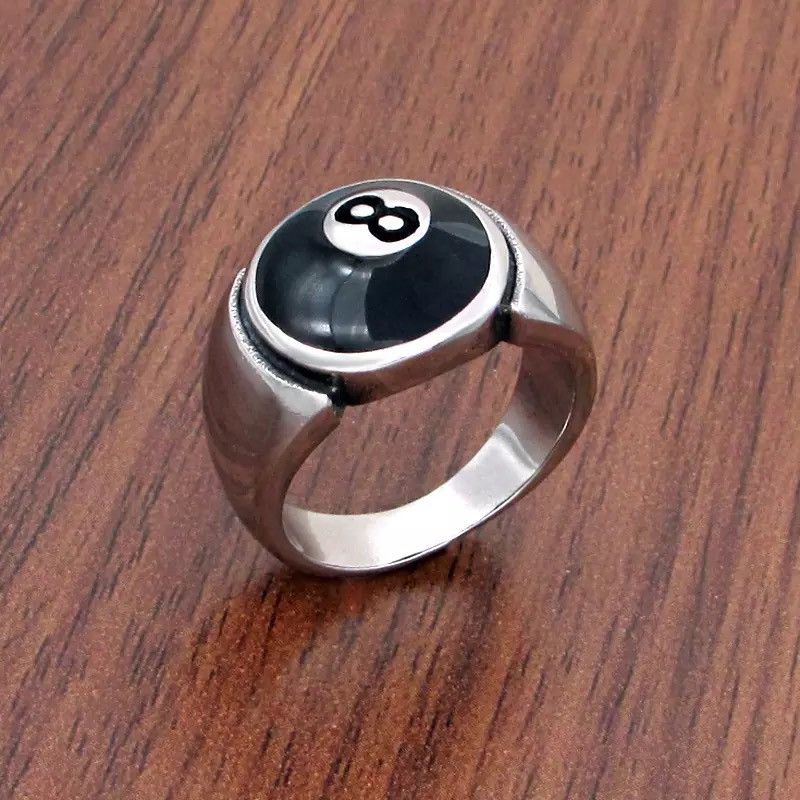 Jewelry x Vintage 8 Ball Pool Ring Player Chrome Silver Billiards Eight, Men's