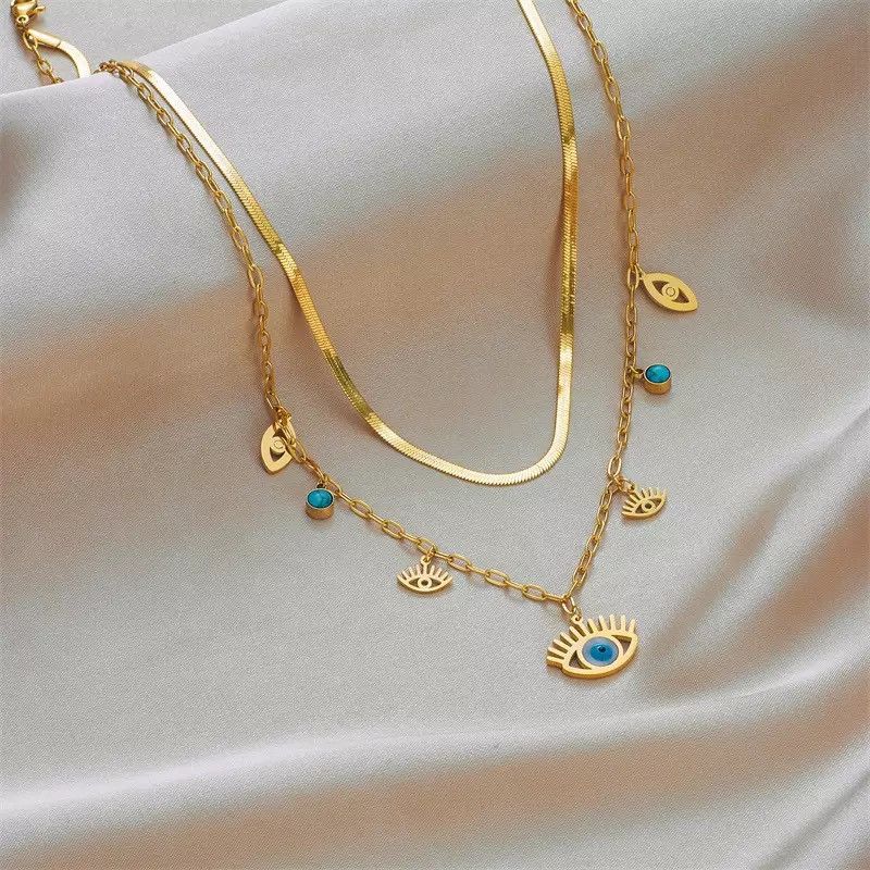 Jewelry Stainless Steel Blue Eye Necklace Size ONE SIZE - 3 Thumbnail