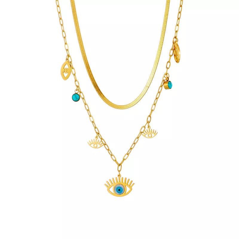 Jewelry Stainless Steel Blue Eye Necklace Size ONE SIZE - 1 Thumbnail