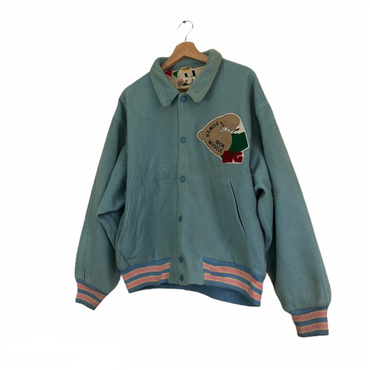 Japanese Brand Vintage Varsity Jacket Power IronMuscle Inspire Issey Miyake Size US L / EU 52-54 / 3 - 3 Thumbnail