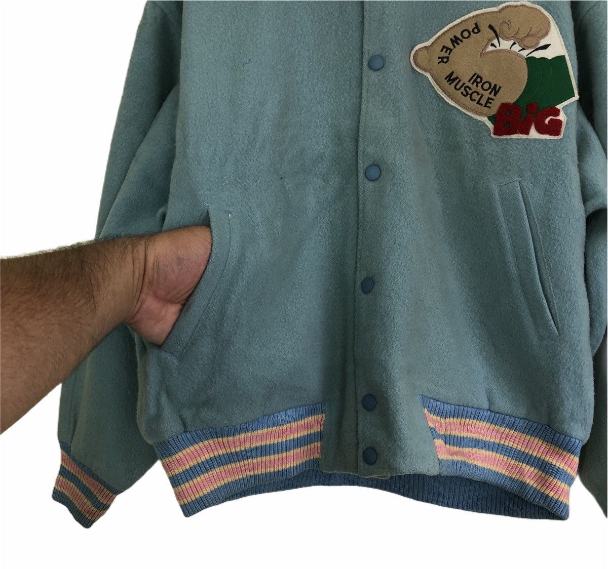 Japanese Brand Vintage Varsity Jacket Power IronMuscle Inspire Issey Miyake Size US L / EU 52-54 / 3 - 7 Thumbnail