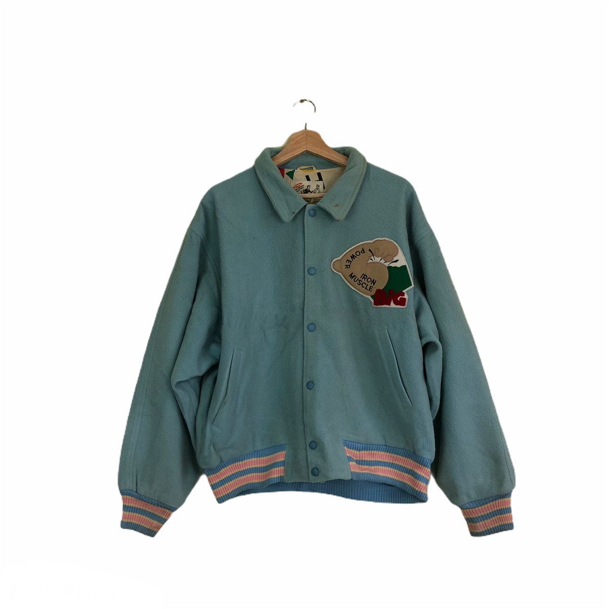 Japanese Brand Vintage Varsity Jacket Power IronMuscle Inspire Issey Miyake Size US L / EU 52-54 / 3 - 1 Thumbnail