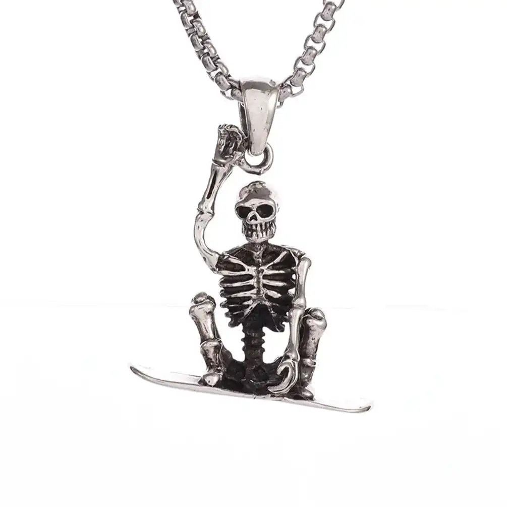 Jewelry Skateboard Skull Pendant Necklace Size ONE SIZE - 3 Thumbnail