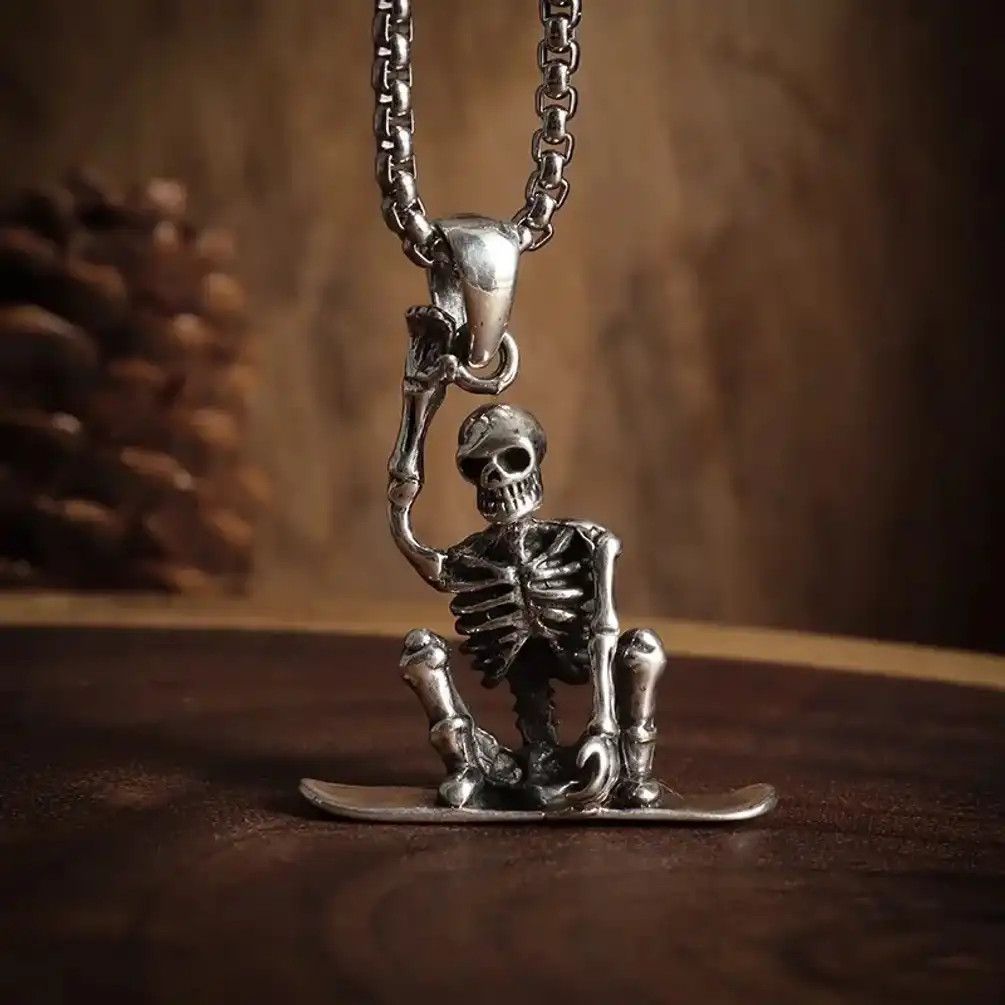 Jewelry Skateboard Skull Pendant Necklace Size ONE SIZE - 1 Thumbnail