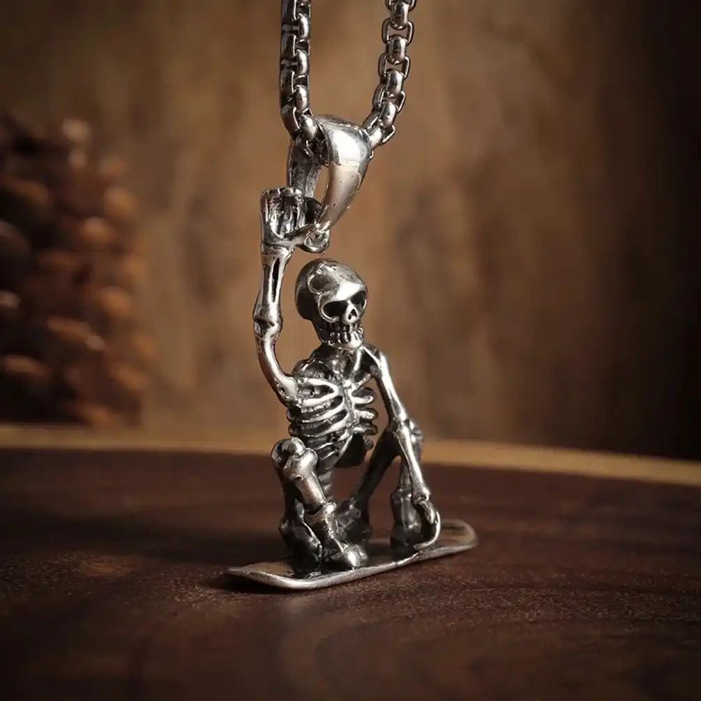 Jewelry Skateboard Skull Pendant Necklace Size ONE SIZE - 2 Thumbnail