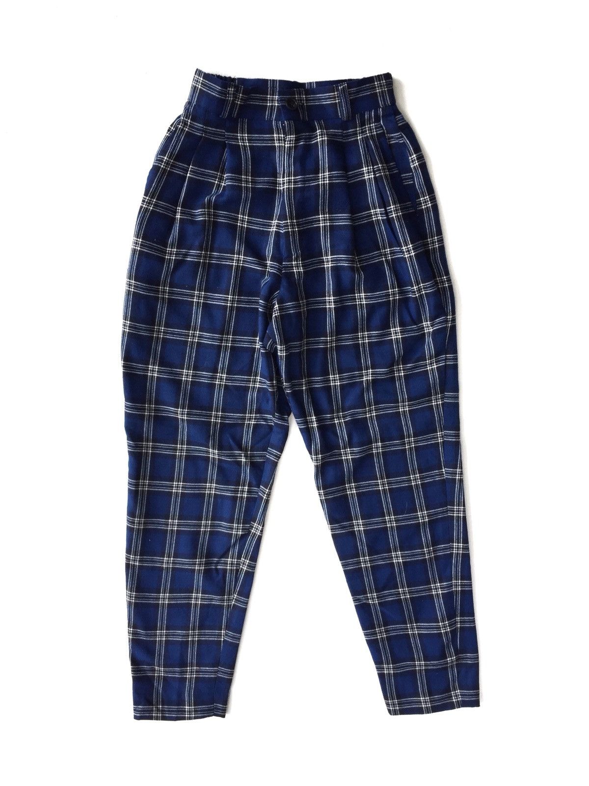 image of Vintage Checkered Plaid Trousers Pants in Blue, Men's (Size 26)