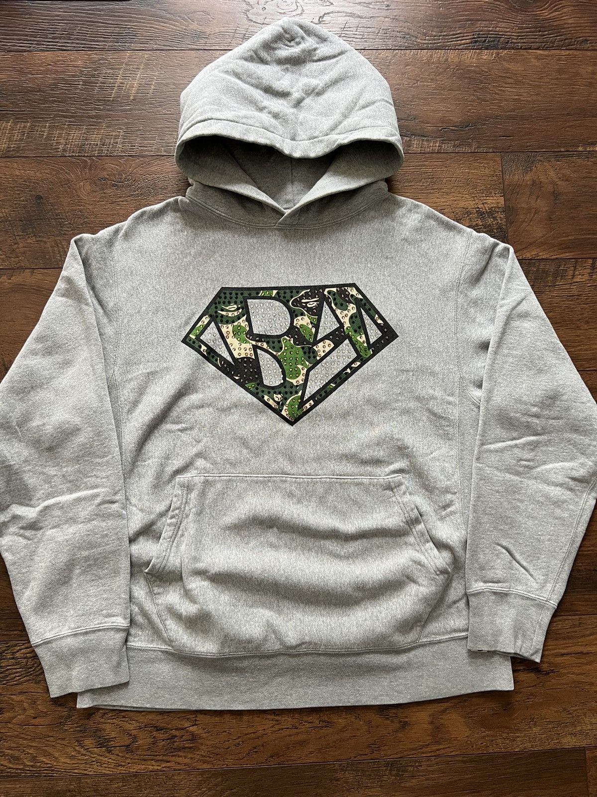 image of 2000’S Bape Swarovski Studded Camo Hoodie in Grey, Men's (Size Medium)