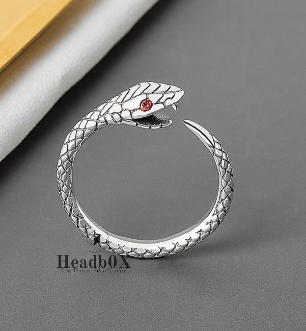 Jewelry Silver Geometric Snake Adjustable Ring Size ONE SIZE - 1 Thumbnail
