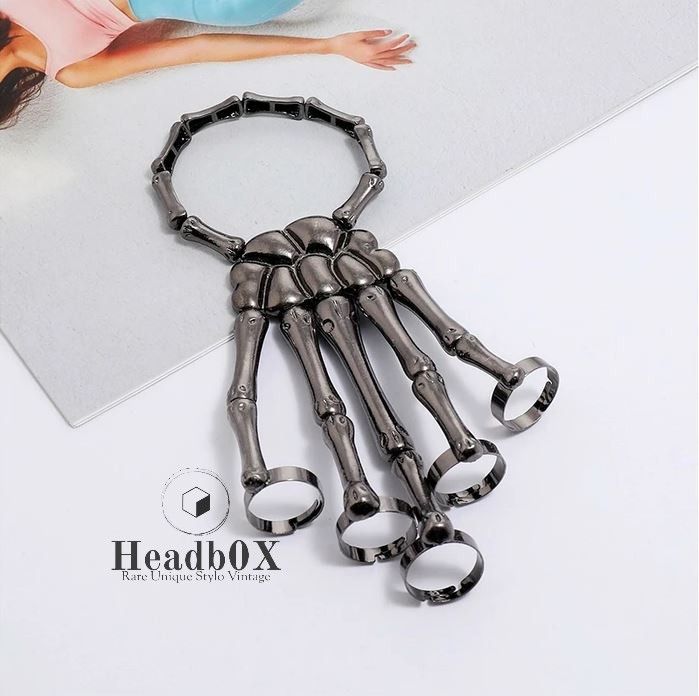 Jewelry Hand Skull Skeleton Bracelet (Black) Size ONE SIZE - 5 Thumbnail
