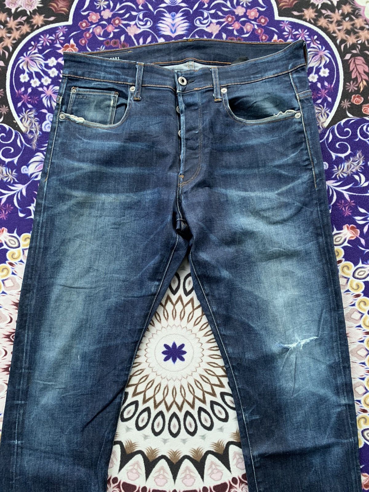 Designer G Star Raw Tapered Distressed Denim Size US 35 - 2 Thumbnail
