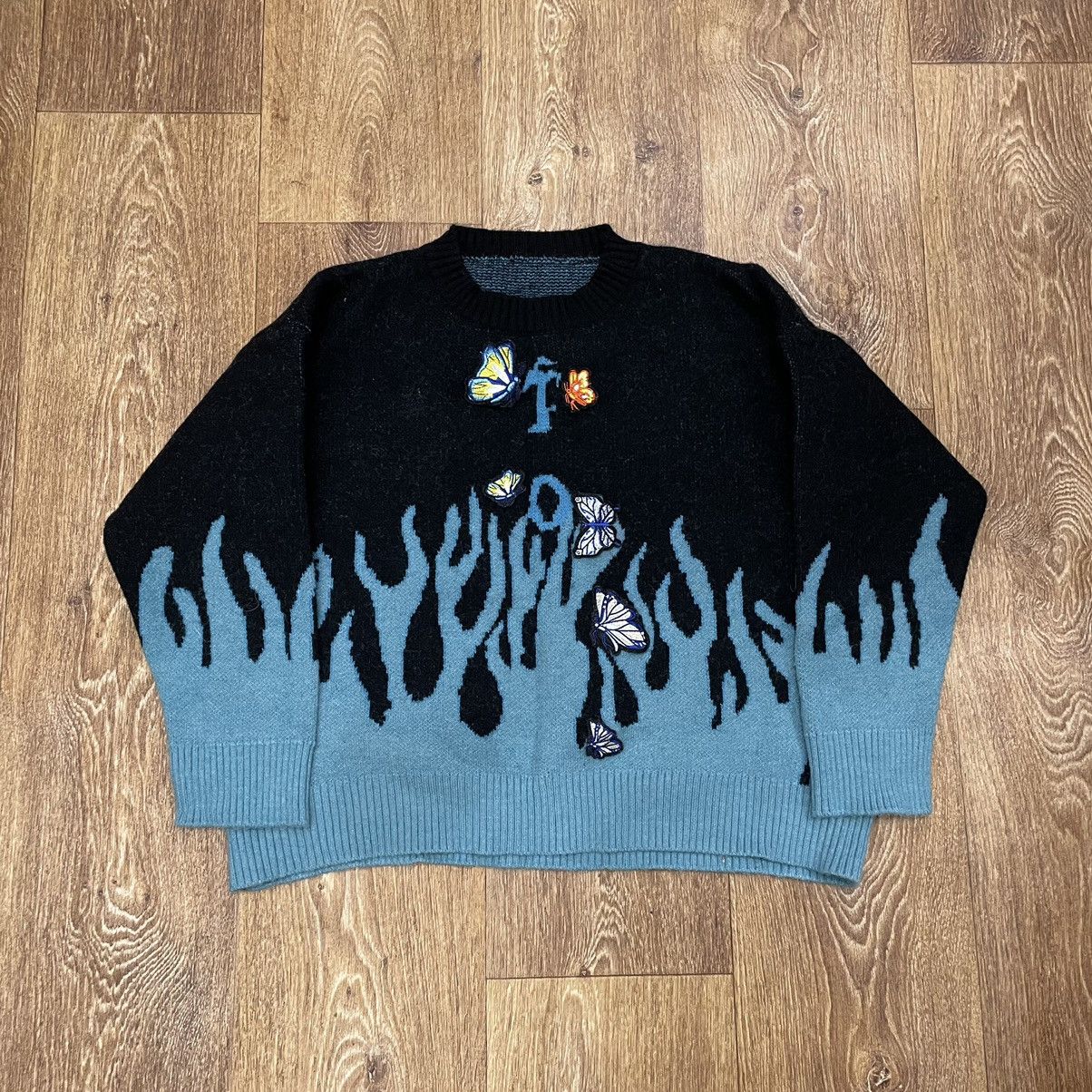 Vintage Y2K Graphic Knit Sweater Flame Print Streetwear Boxy Slim S Size US S / EU 44-46 / 1 - 1 Thumbnail