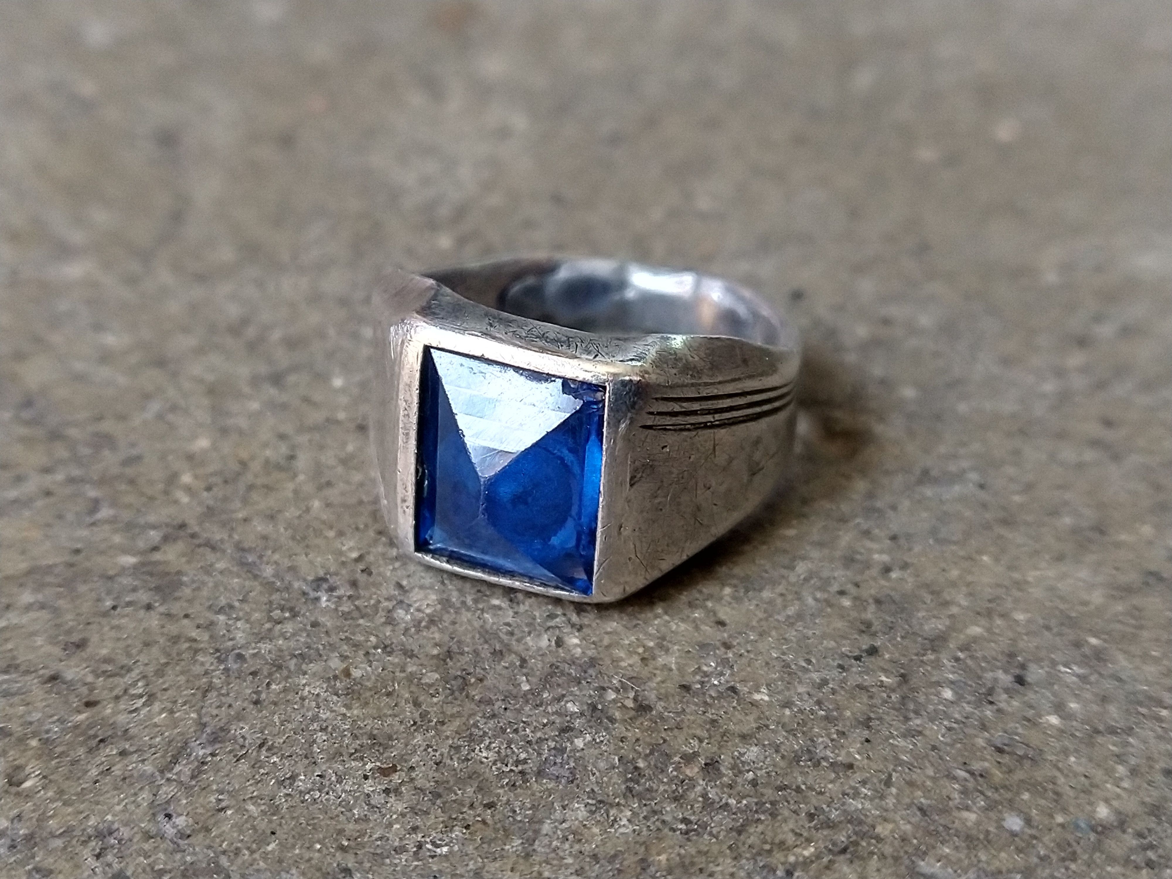 Jewelry Vintage Sterling Silver Ring Size 6.75 Blue Glass Art Deco Size ONE SIZE - 3 Thumbnail