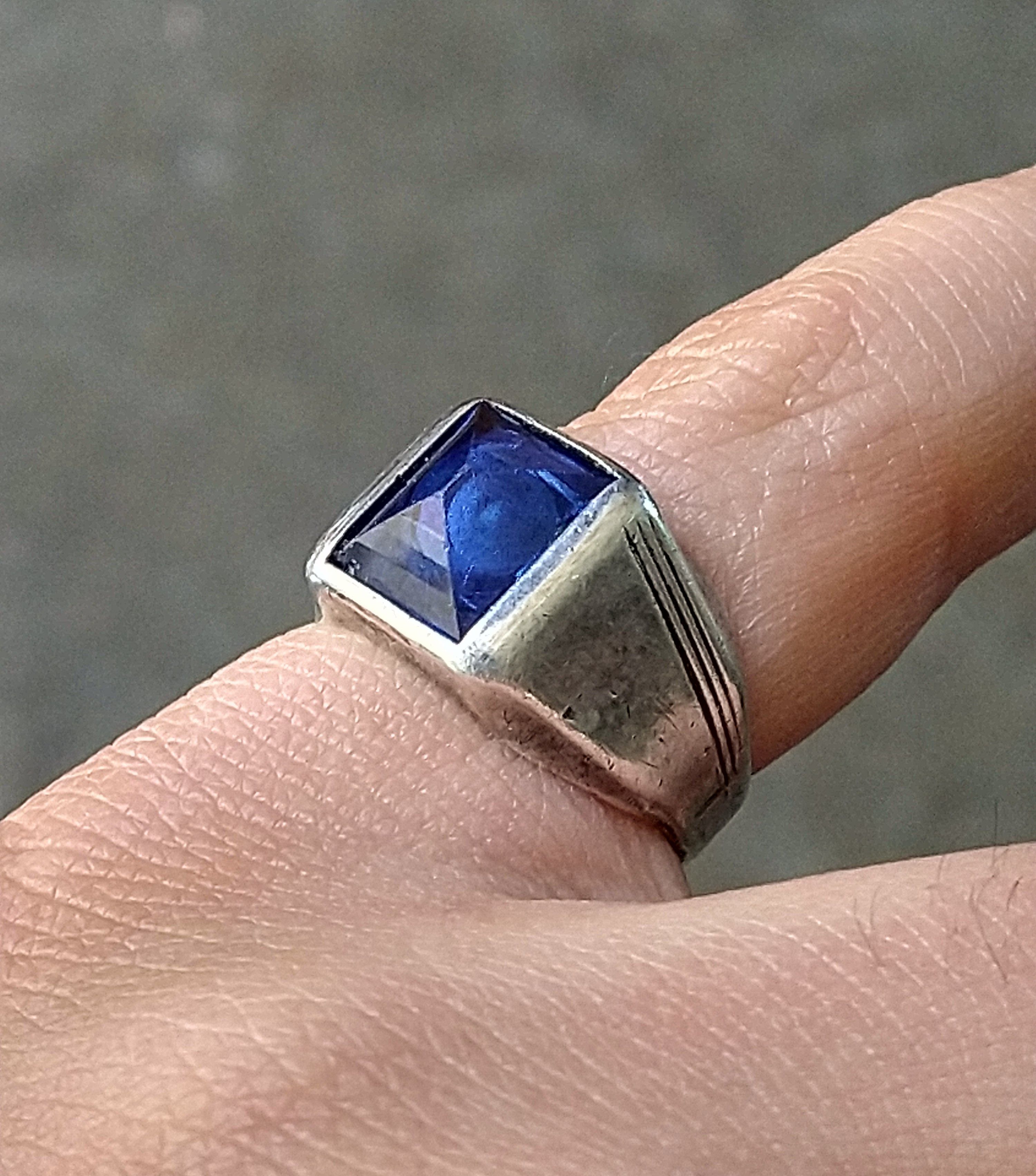 Jewelry Vintage Sterling Silver Ring Size 6.75 Blue Glass Art Deco Size ONE SIZE - 15 Thumbnail