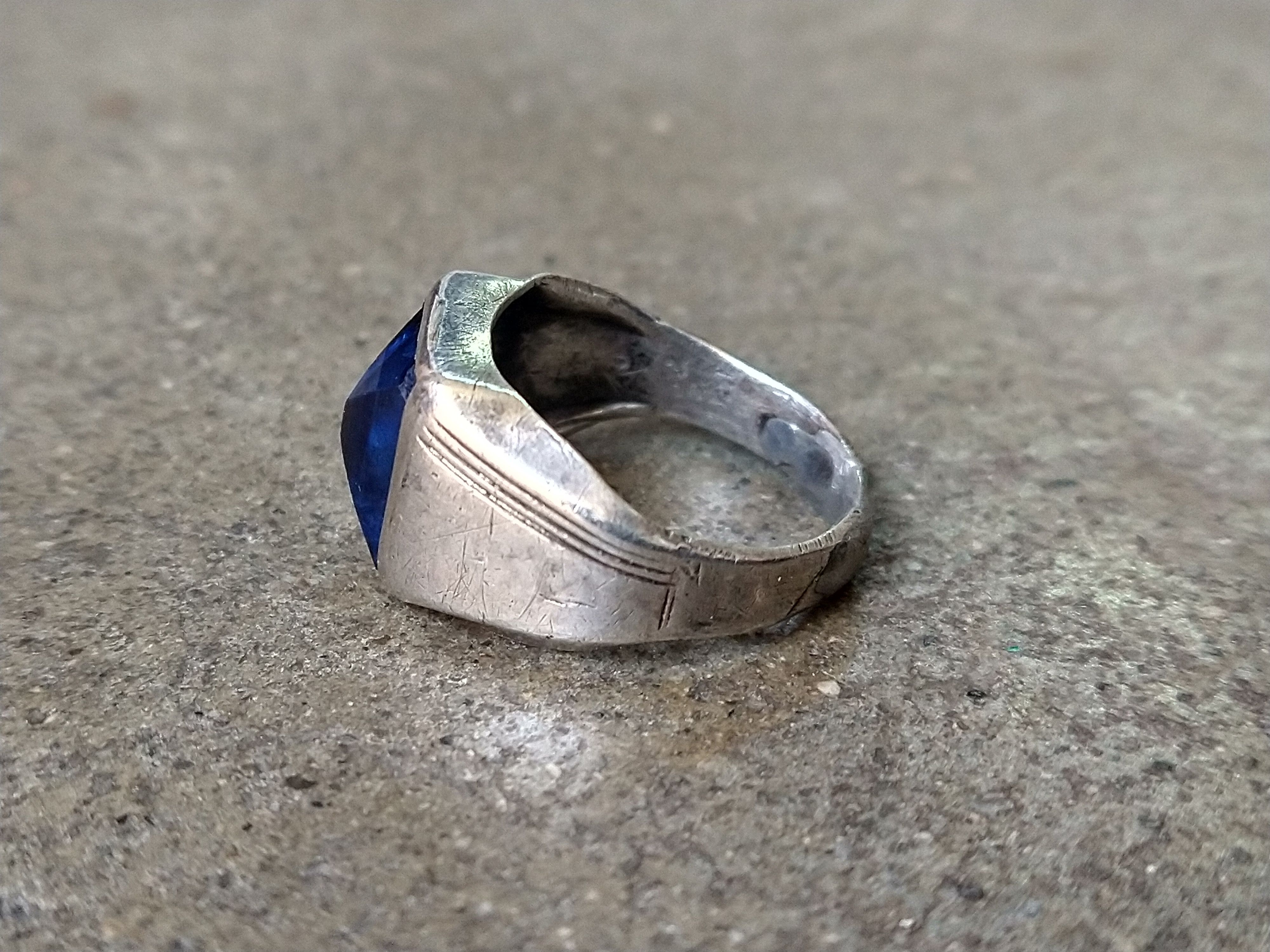 Jewelry Vintage Sterling Silver Ring Size 6.75 Blue Glass Art Deco Size ONE SIZE - 4 Thumbnail