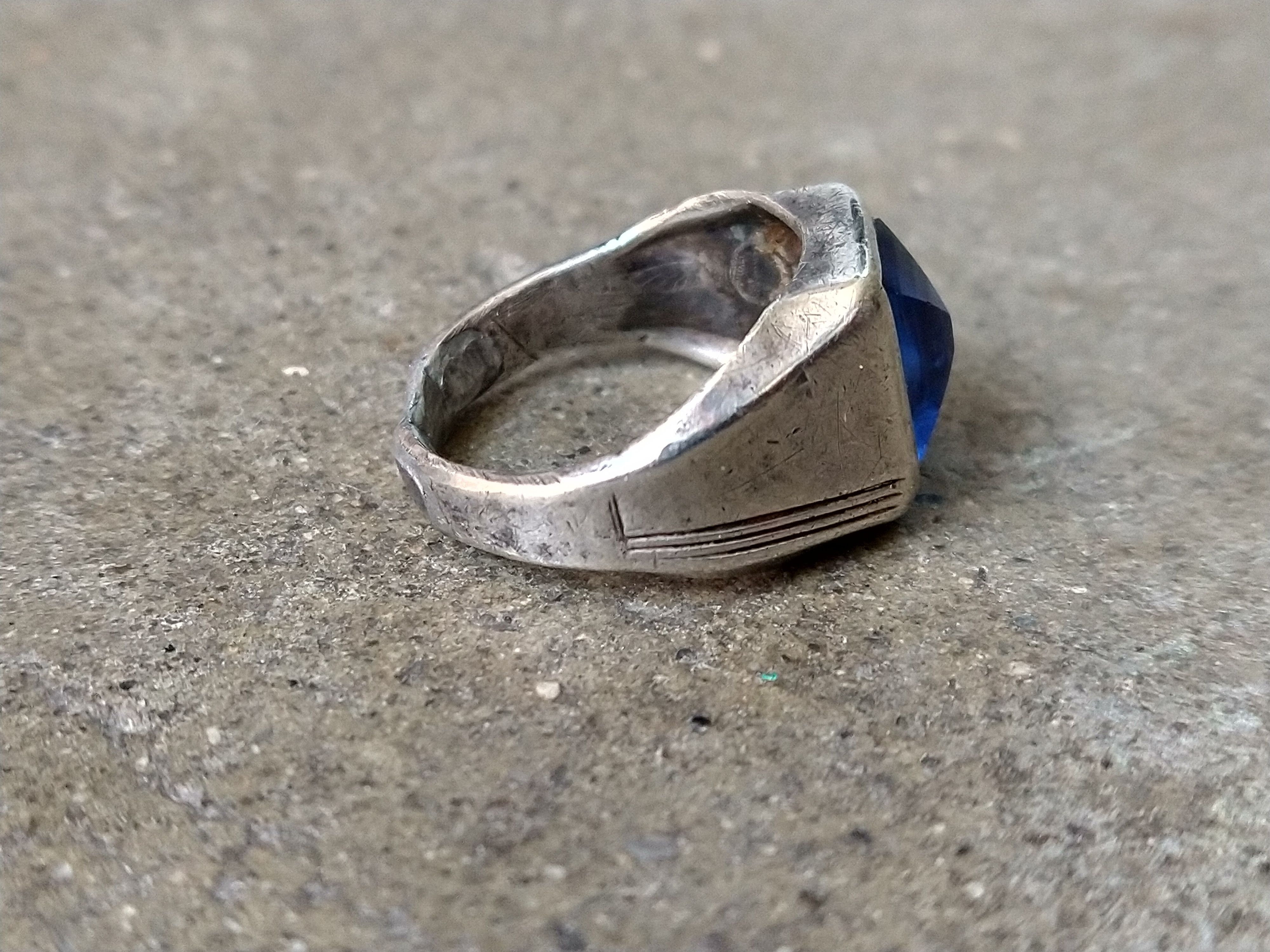 Jewelry Vintage Sterling Silver Ring Size 6.75 Blue Glass Art Deco Size ONE SIZE - 5 Thumbnail