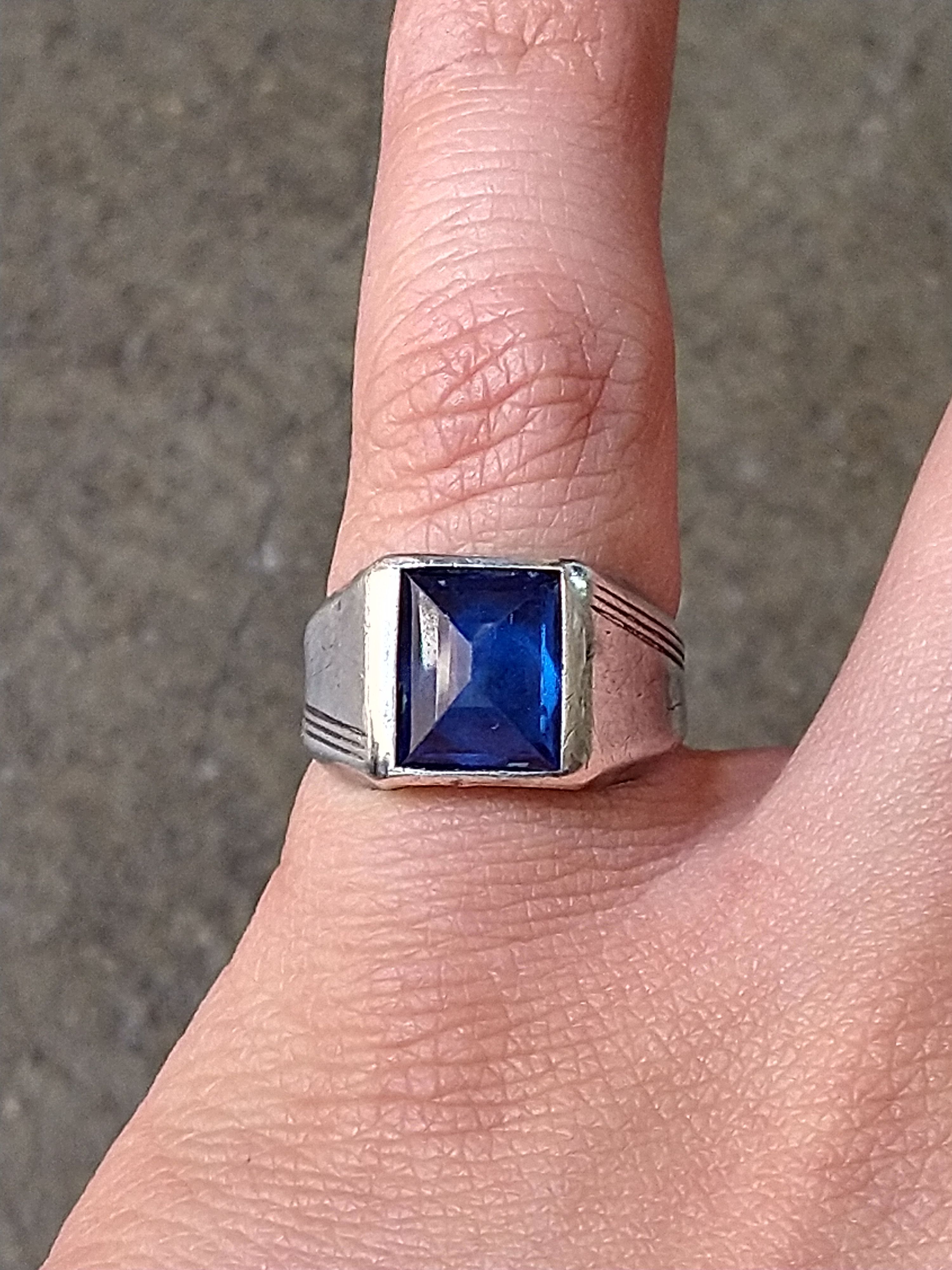 Jewelry Vintage Sterling Silver Ring Size 6.75 Blue Glass Art Deco Size ONE SIZE - 14 Thumbnail