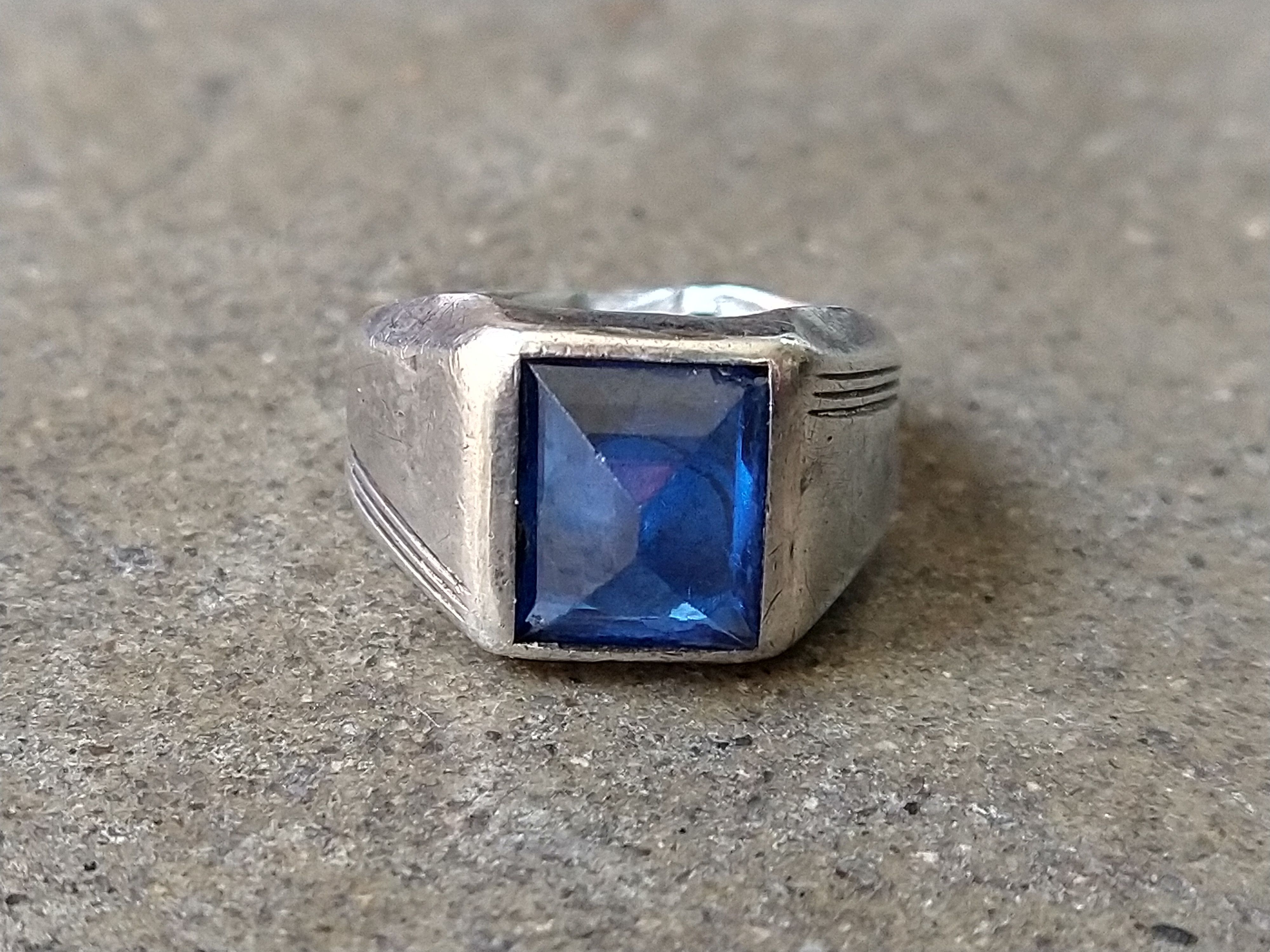 Jewelry Vintage Sterling Silver Ring Size 6.75 Blue Glass Art Deco Size ONE SIZE - 2 Thumbnail