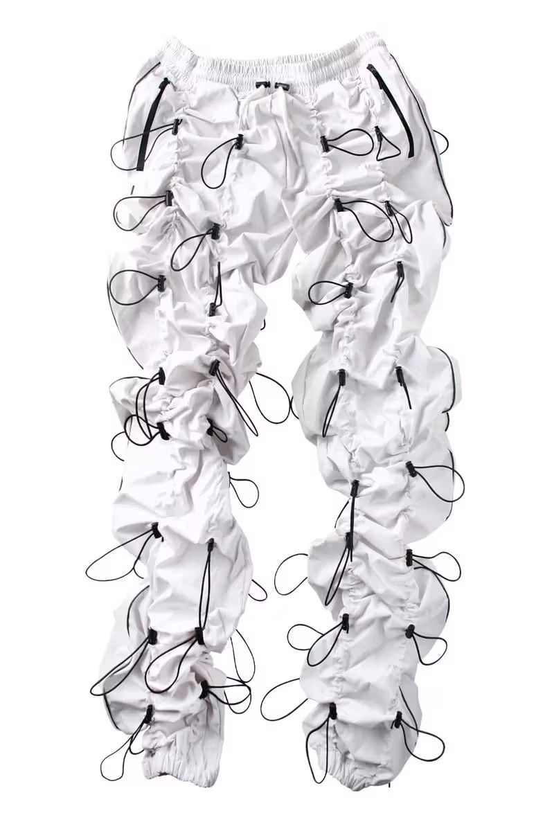 GOBCHANG DRAWSTRINGS TOGGLED SHELL TROUSERS White bungee
