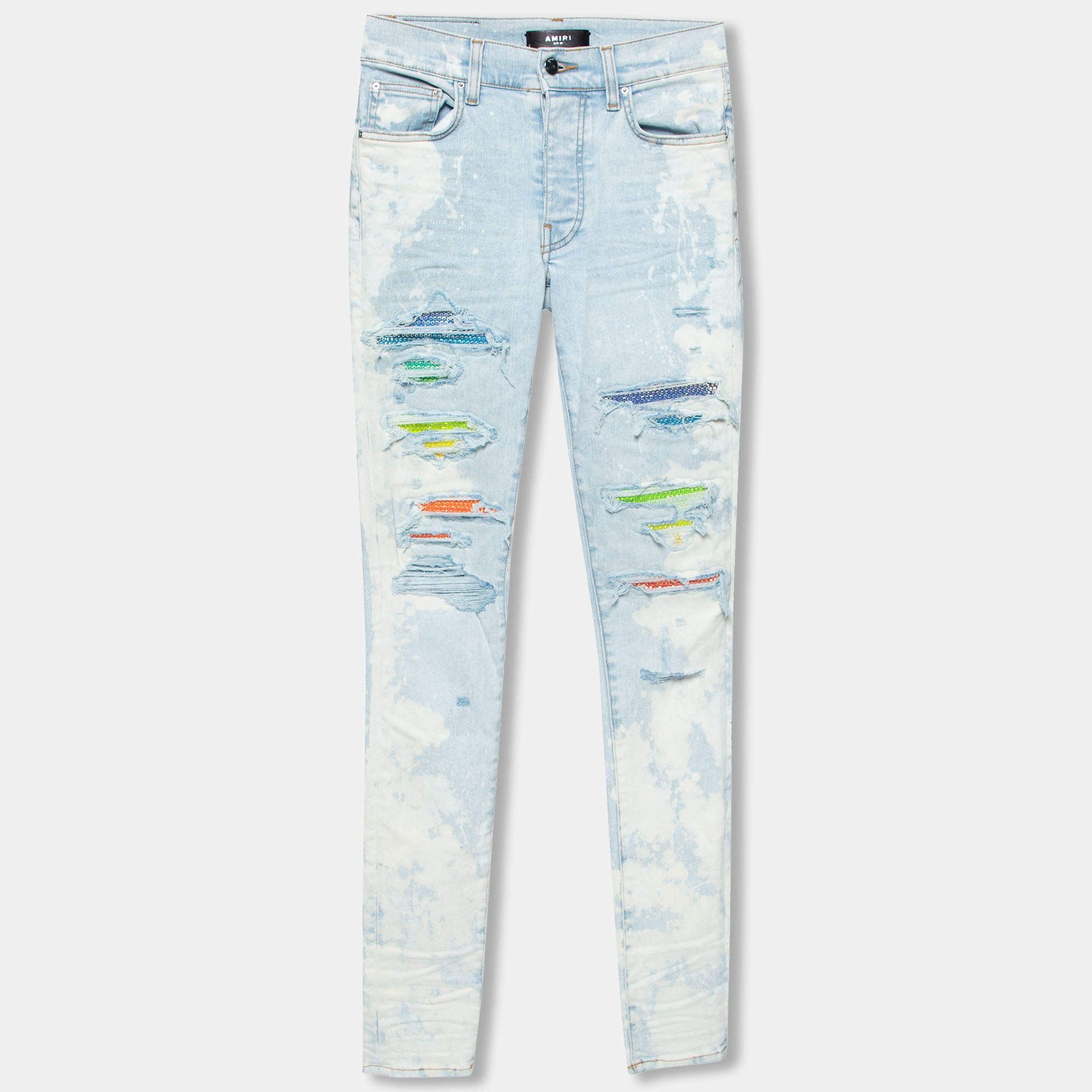 image of Amiri Blue Bleached Crystal Gradient Jeans, Men's (Size 32)