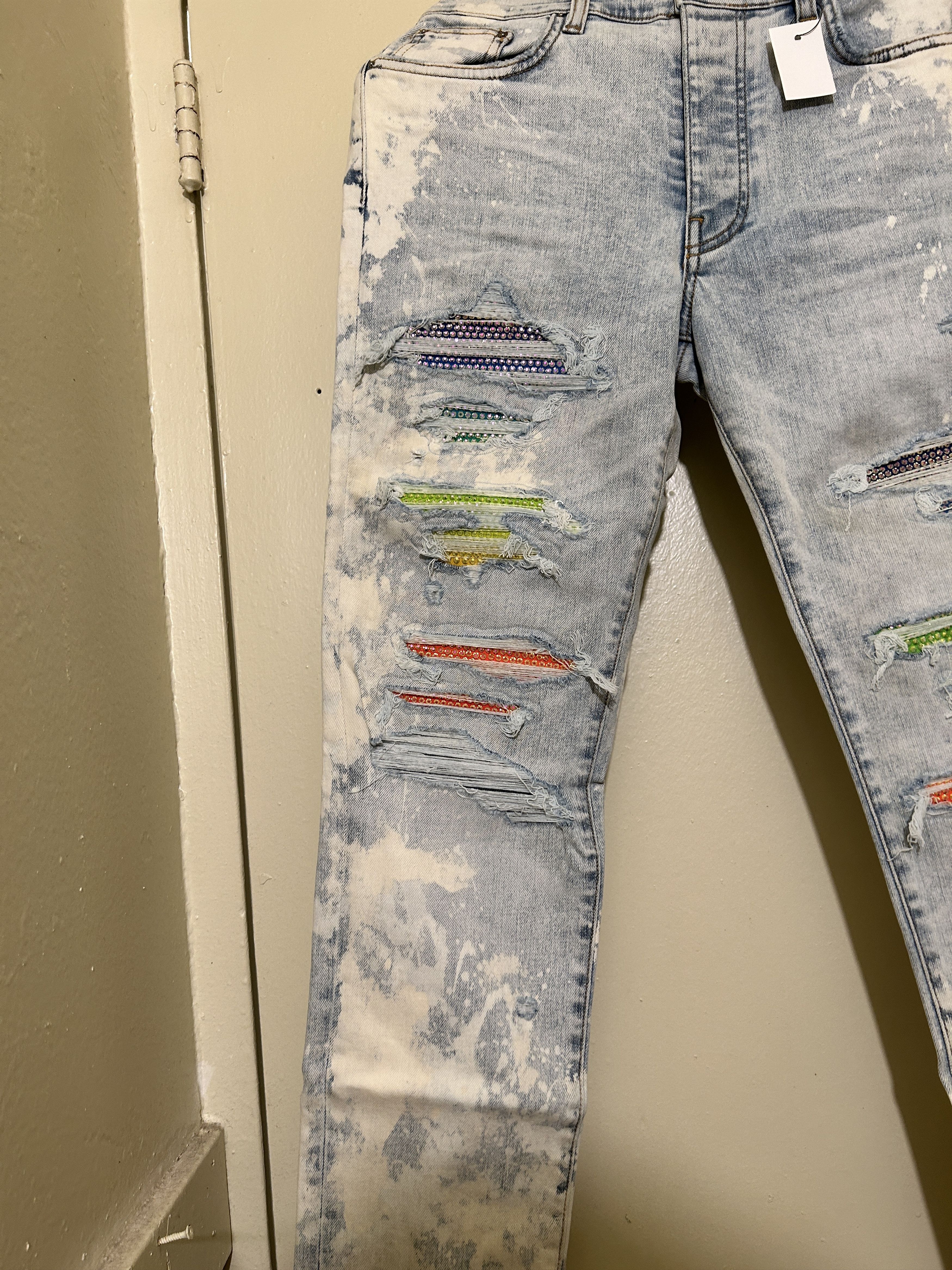 Amiri Amiri Blue Bleached Crystal Gradient Jeans Size US 32 / EU 48 - 4 Thumbnail