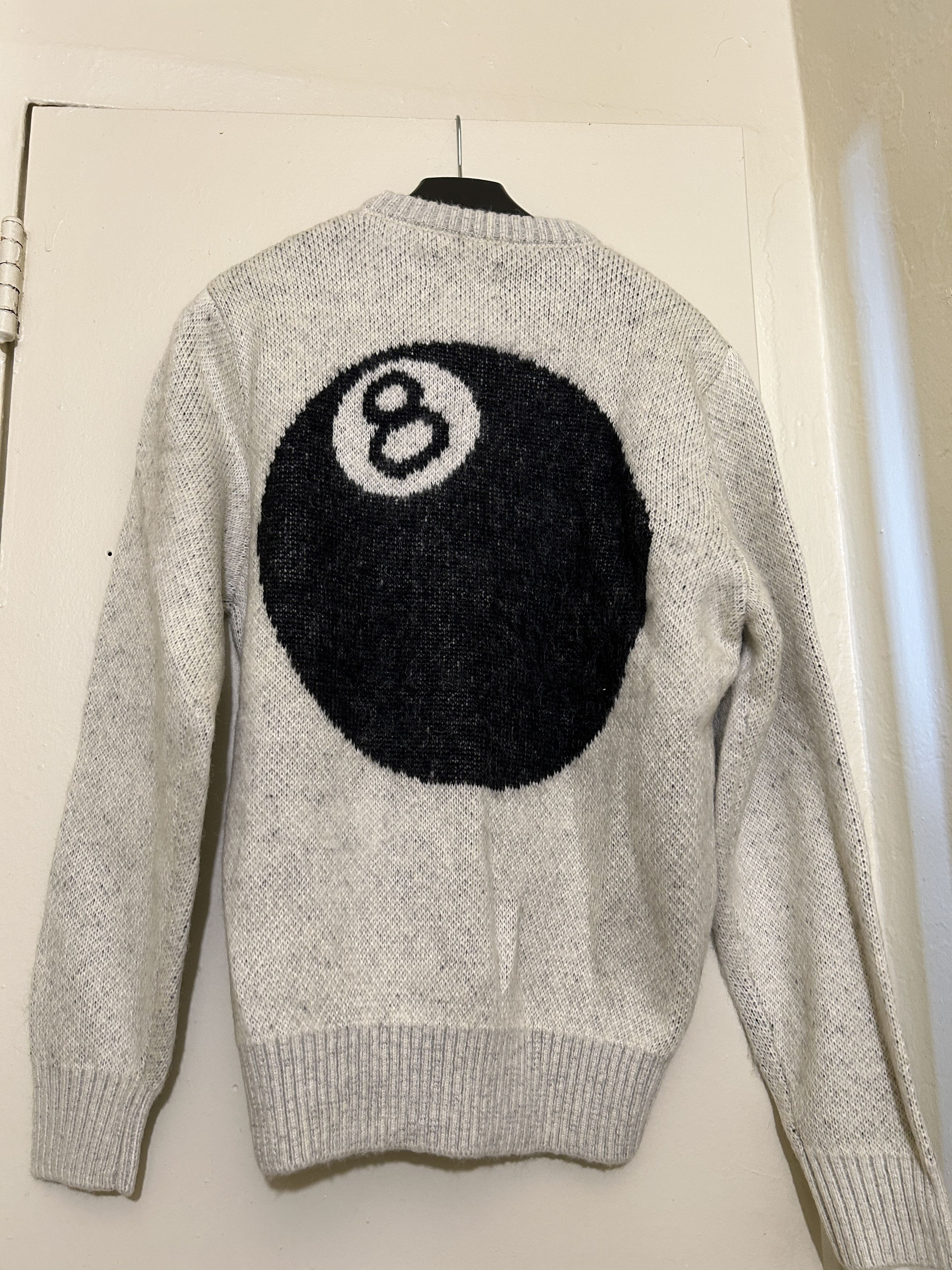 Image of Stussy 8 Ball Heavy Brushed Mohair Sweater Cream, Men's (Size Small)