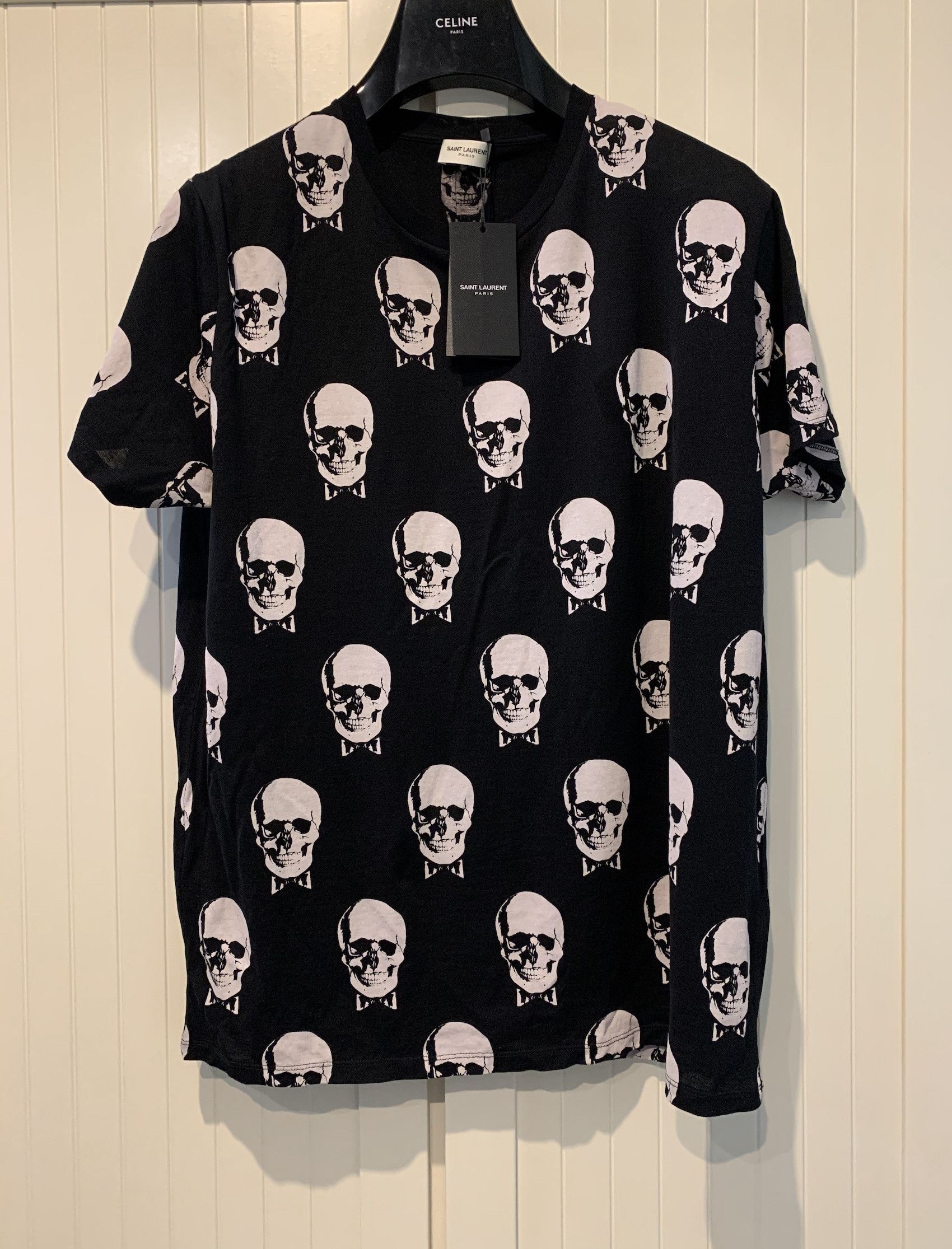 image of Hedi Slimane x Saint Laurent Paris Fw'15 T-Shirt Skull Print in Black White, Men's (Size Medium)