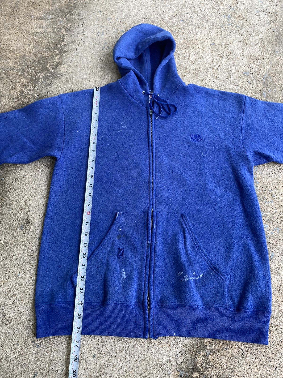 Japanese Brand × Vintage Vintage 90’s USA Distressed Paint Stained Full Zip Hoodie Size US M / EU 48-50 / 2 - 15 Thumbnail
