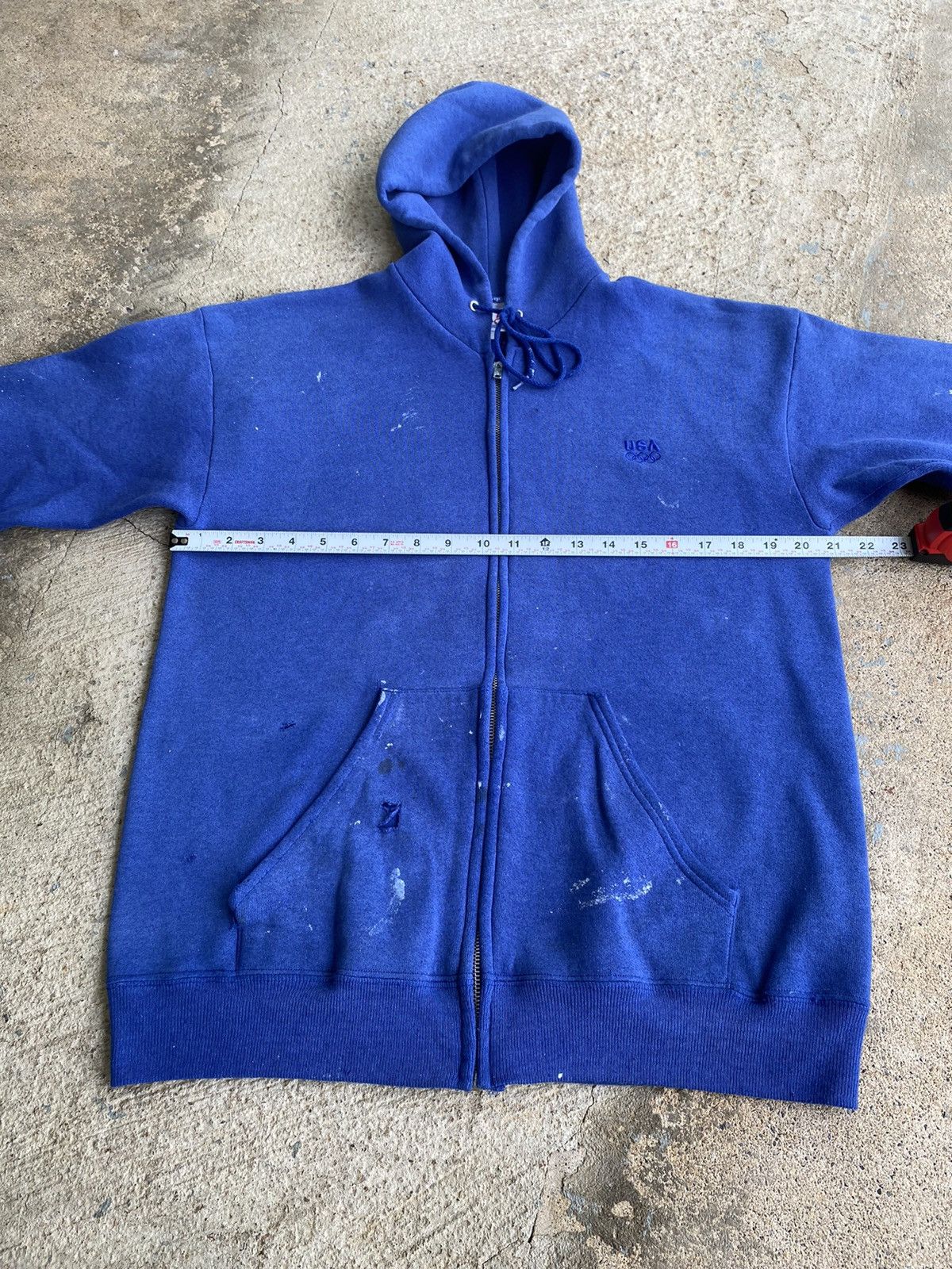 Japanese Brand × Vintage Vintage 90’s USA Distressed Paint Stained Full Zip Hoodie Size US M / EU 48-50 / 2 - 16 Thumbnail