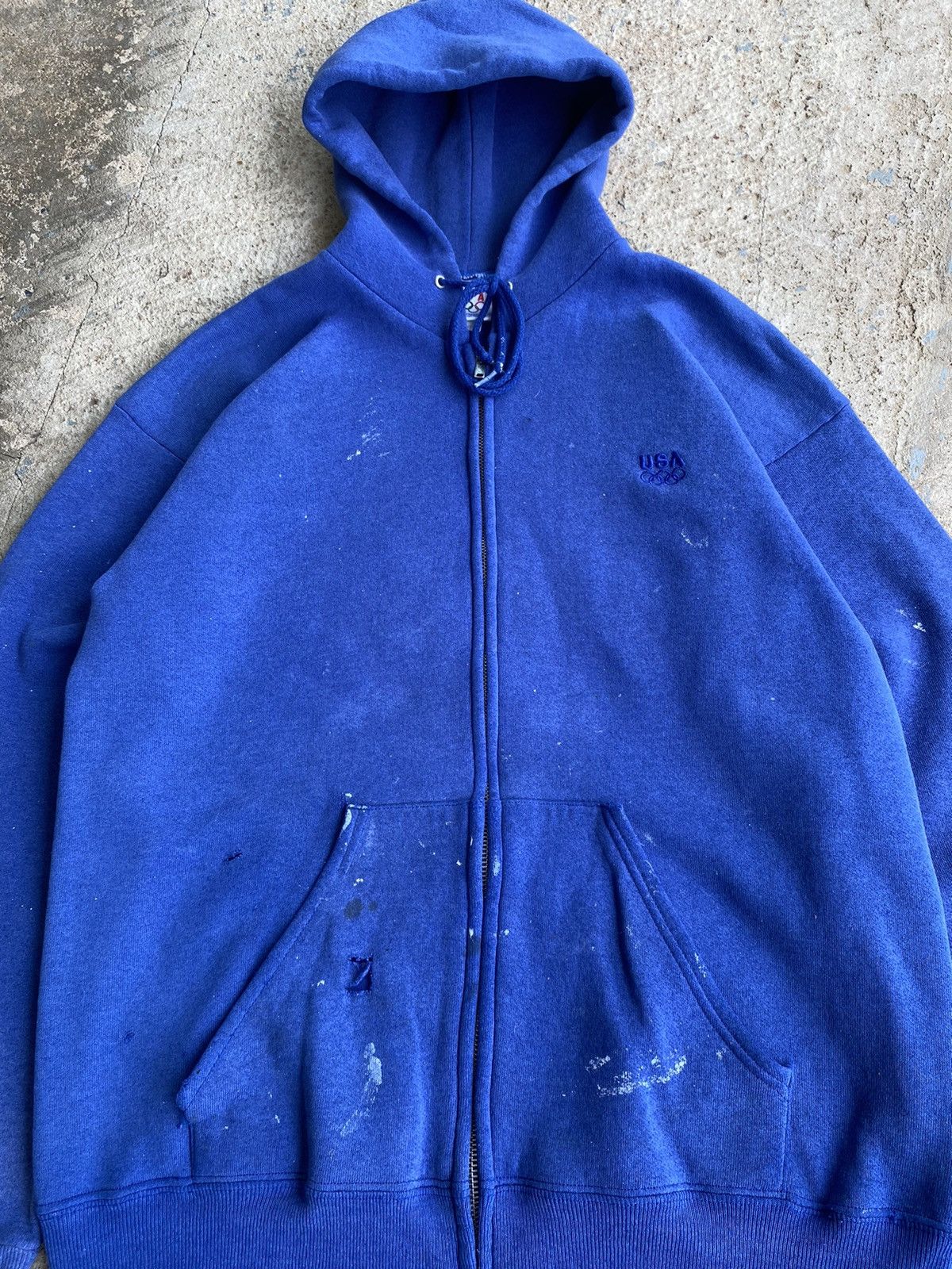 Japanese Brand × Vintage Vintage 90’s USA Distressed Paint Stained Full Zip Hoodie Size US M / EU 48-50 / 2 - 3 Thumbnail