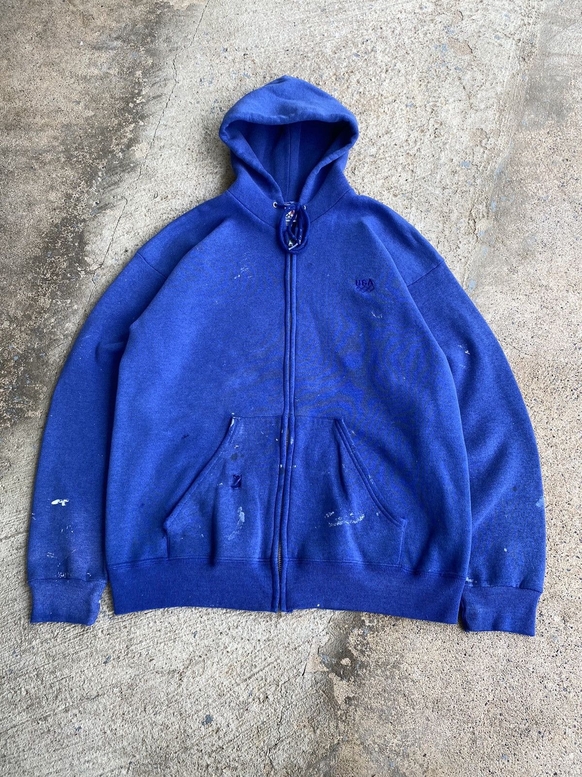 Japanese Brand × Vintage Vintage 90’s USA Distressed Paint Stained Full Zip Hoodie Size US M / EU 48-50 / 2 - 1 Thumbnail