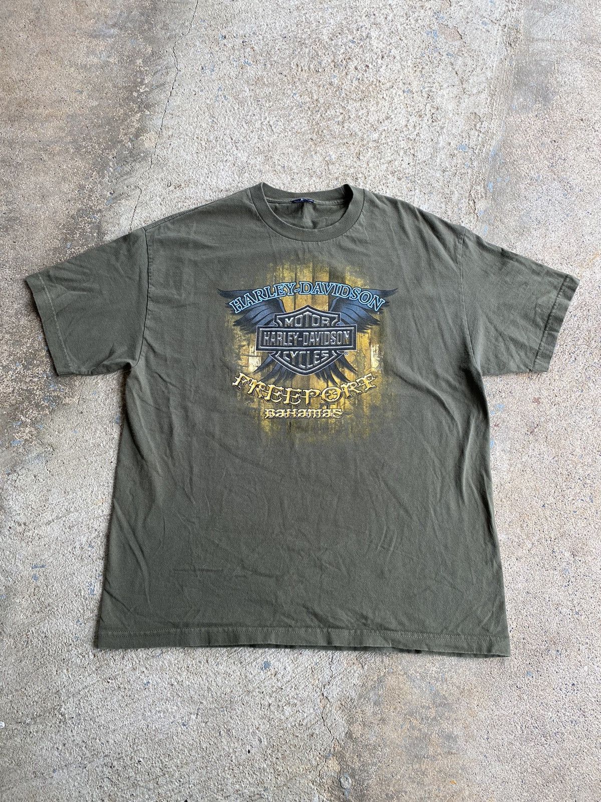 Harley Davidson × Vintage Vintage Y2K Harley Davidson Olive Double Sided Shirt Size US XL / EU 56 / 4 - 1 Thumbnail