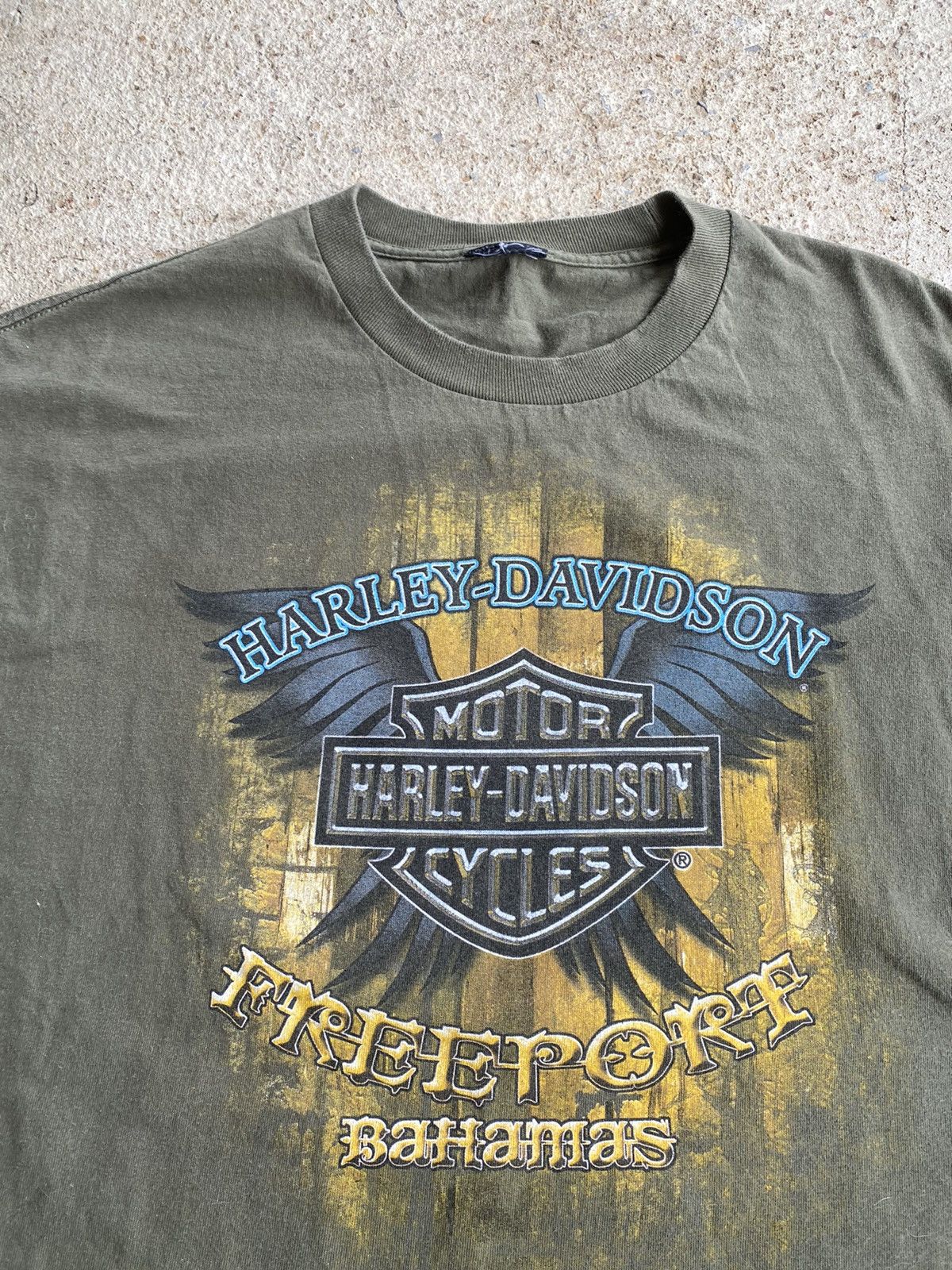 Harley Davidson × Vintage Vintage Y2K Harley Davidson Olive Double Sided Shirt Size US XL / EU 56 / 4 - 2 Thumbnail