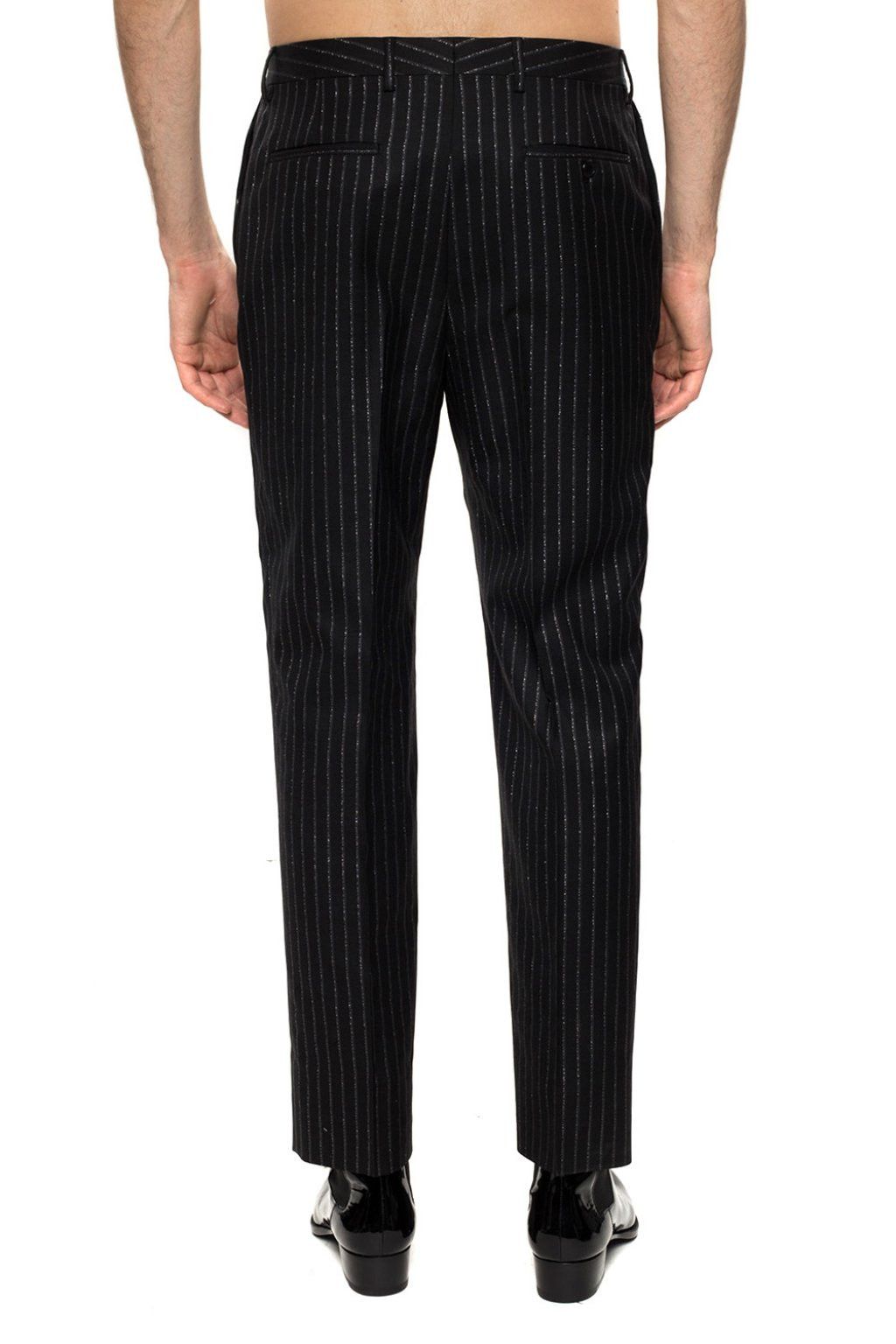 Saint Laurent Paris SAINT LAURENT black wool silver stripe pants trousers 38 q Size US 38 / EU 54 - 2 Thumbnail
