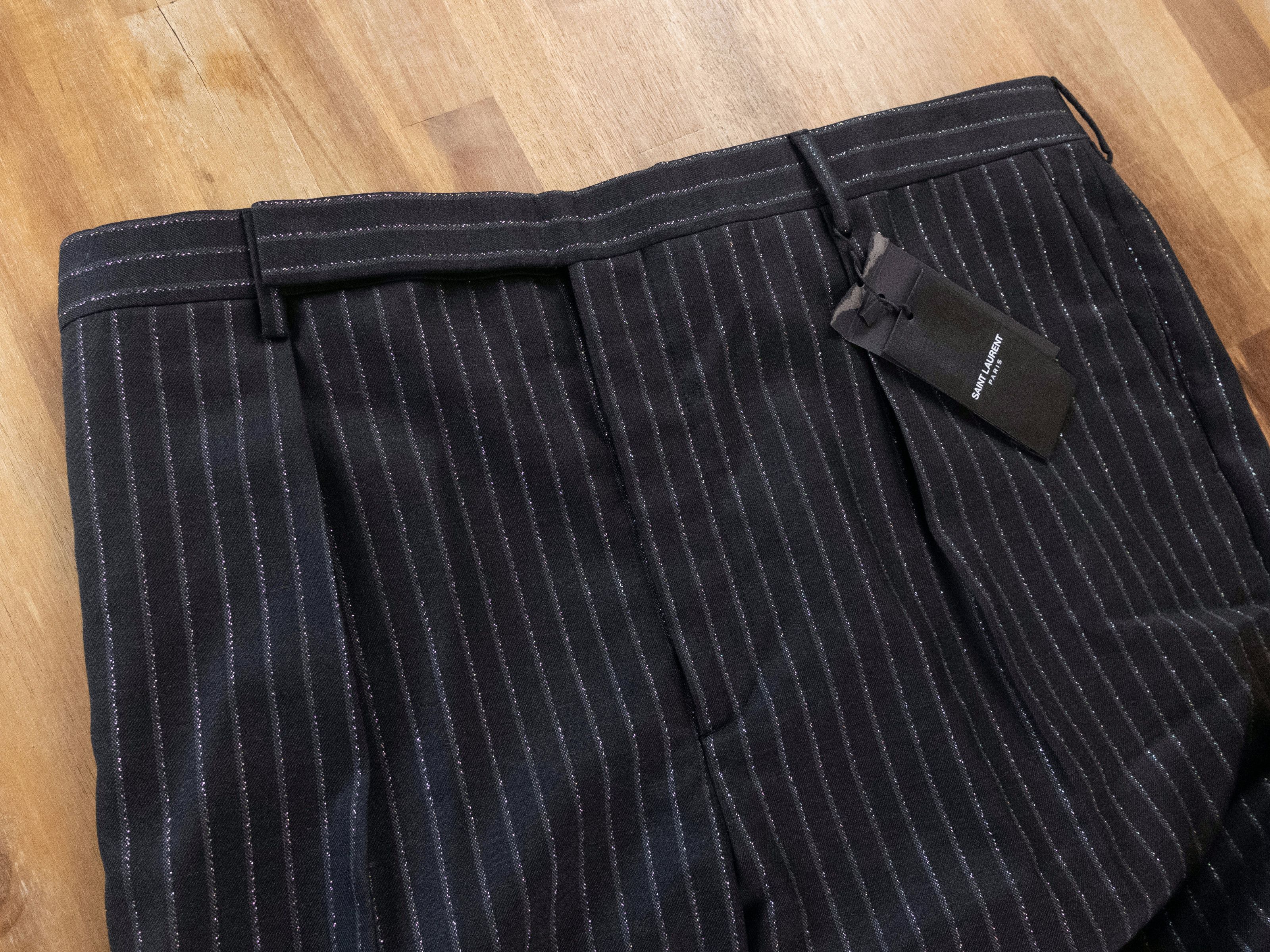 Saint Laurent Paris SAINT LAURENT black wool silver stripe pants trousers 38 q Size US 38 / EU 54 - 4 Thumbnail