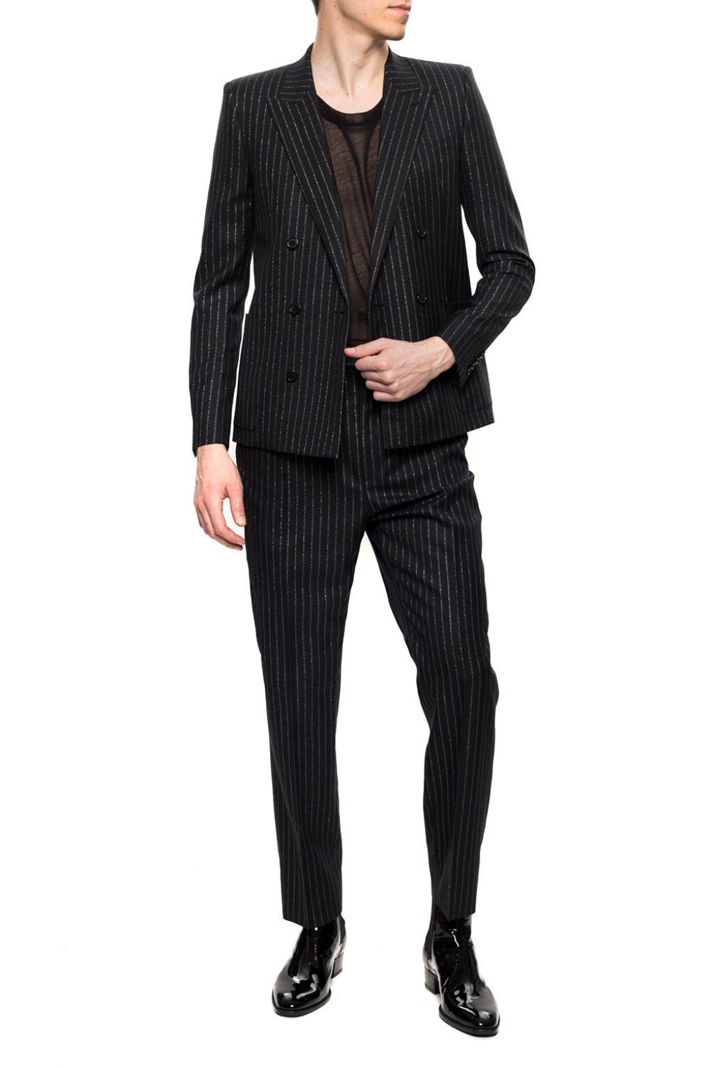 image of Saint Laurent Paris Saint Laurent Black Wool Silver Stripe Pants Trousers 38, Men's