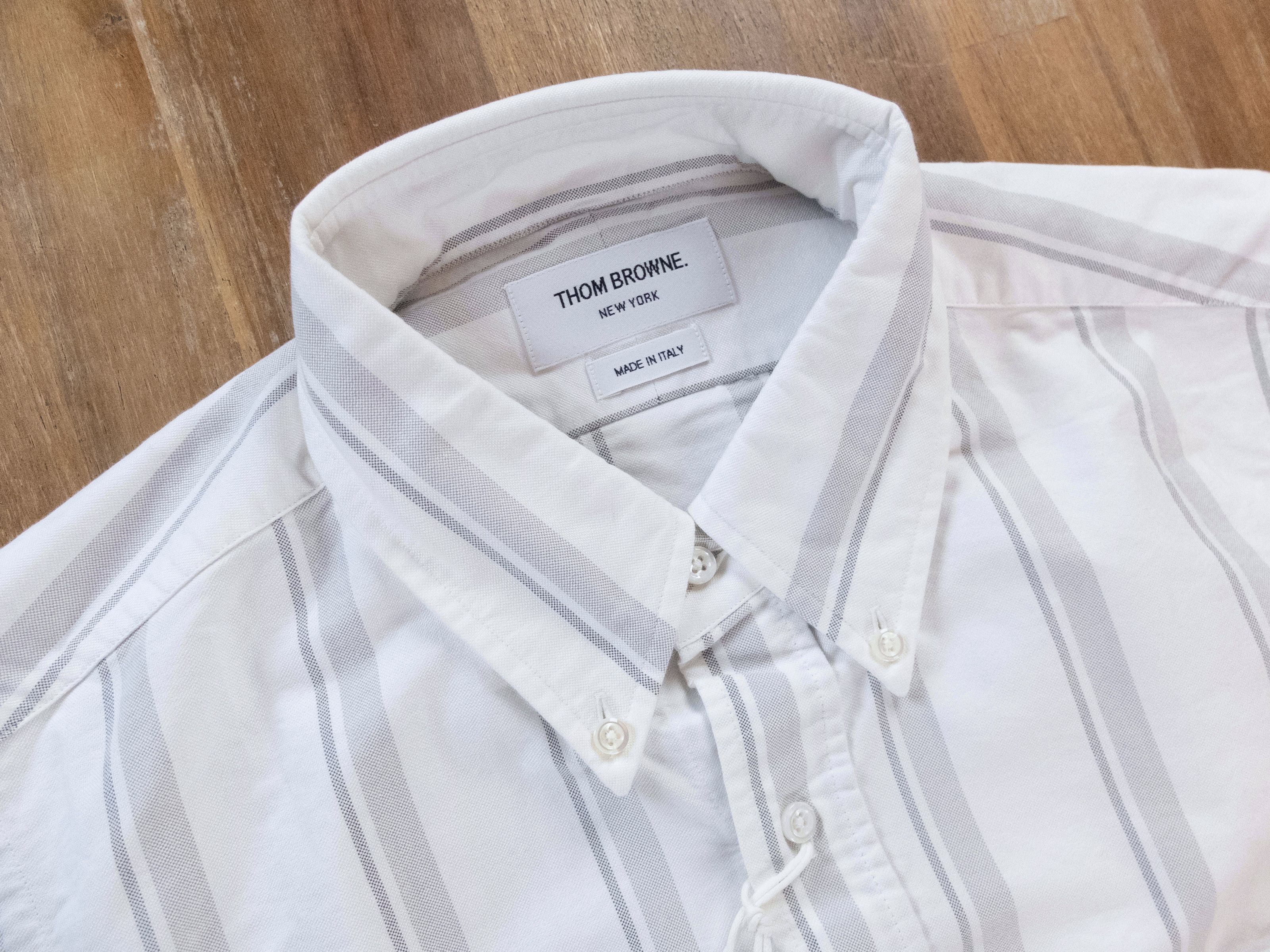 Thom Browne THOM BROWNE white bold gray striped Oxford shirt 2 Medium Size US M / EU 48-50 / 2 - 2 Thumbnail