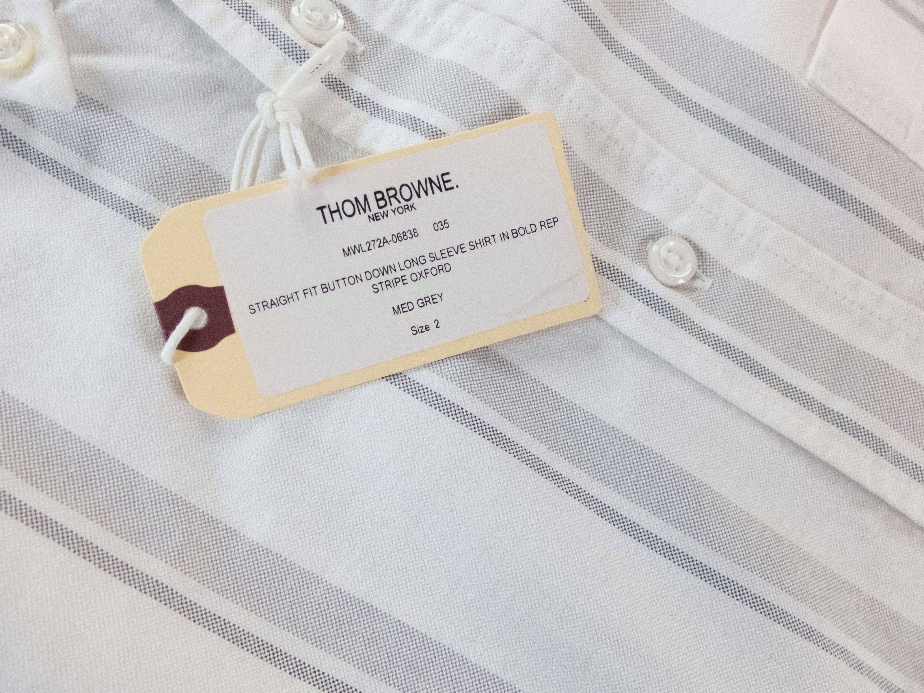 Thom Browne THOM BROWNE white bold gray striped Oxford shirt 2 Medium Size US M / EU 48-50 / 2 - 3 Thumbnail