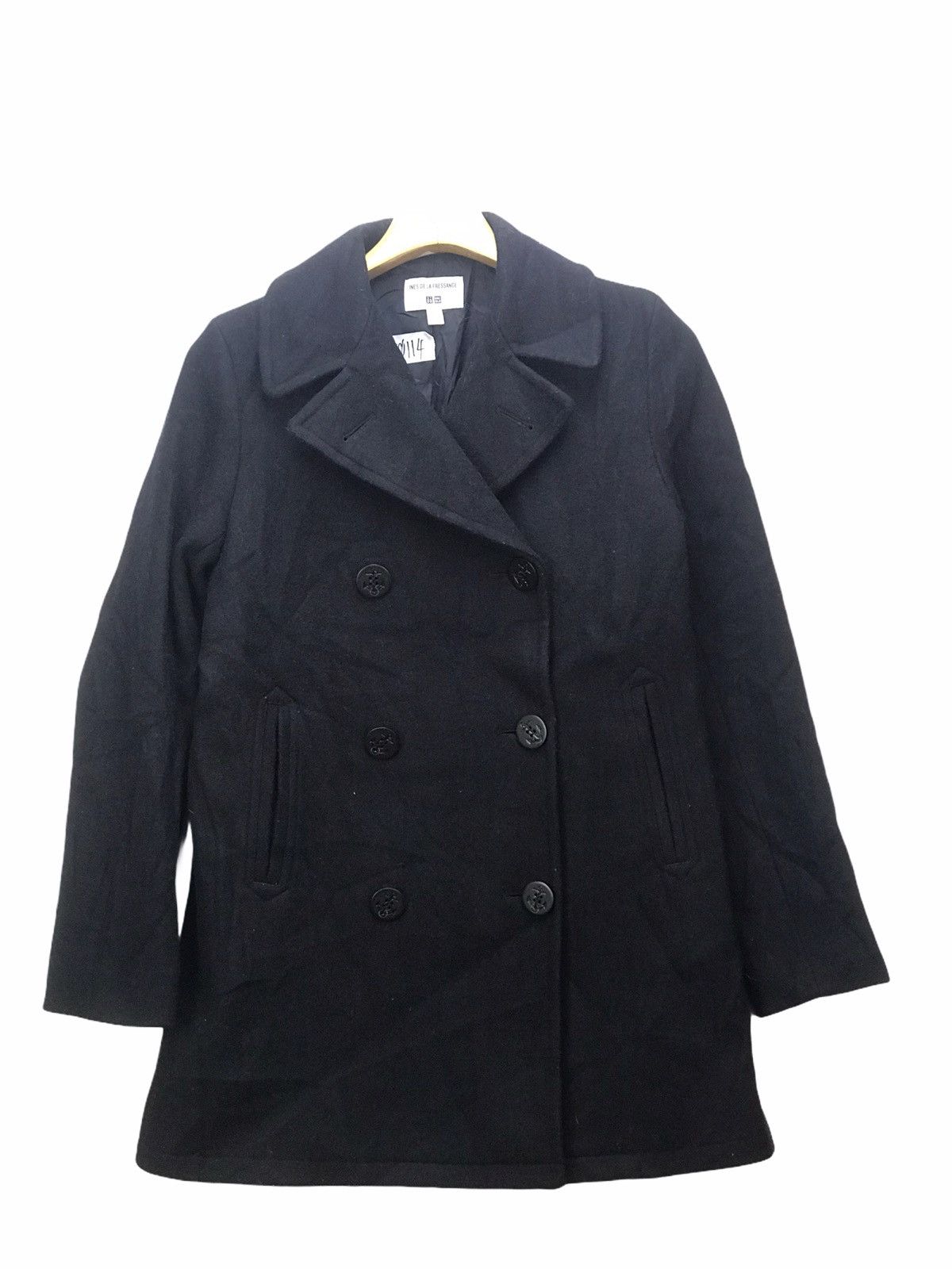 Image of Ines De La Fressange X Uniqlo Pea Coat in Black, Women's (Size Small)