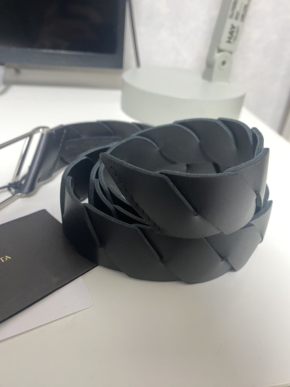Bottega Veneta Black Cinture Intrecciato Leather Belt Size 34 - 1 Thumbnail